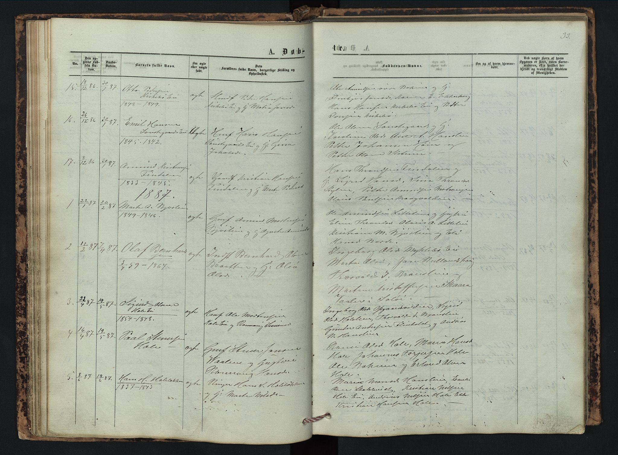 Vestre Gausdal prestekontor, SAH/PREST-094/H/Ha/Hab/L0002: Parish register (copy) no. 2, 1874-1897, p. 33