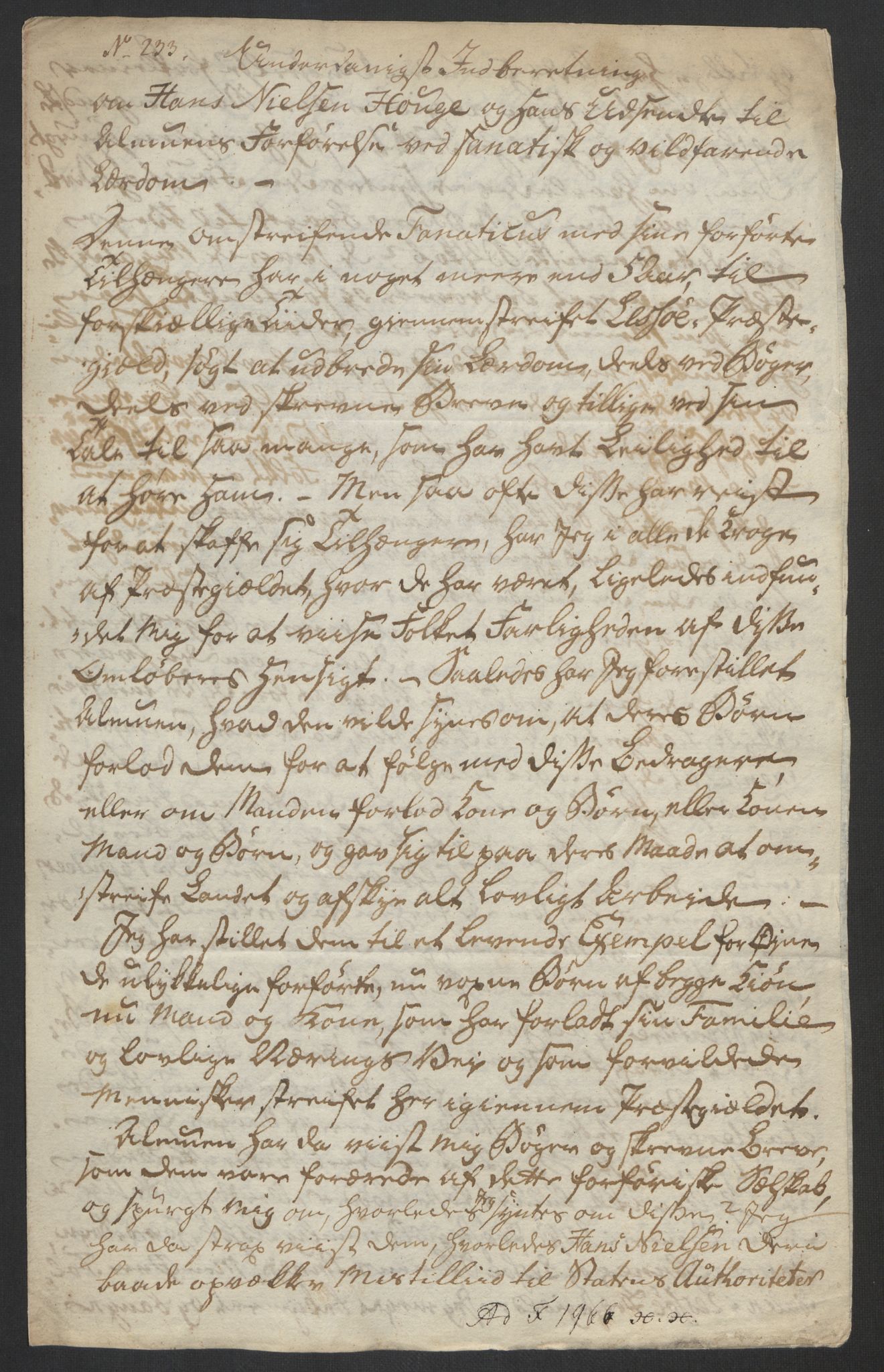 Justisdepartementet, Kommisjon i saken mot Hans Nielsen Hauge 1804, RA/S-1151/D/L0003: Hans Nielsen Hauges sak, 1813, p. 486