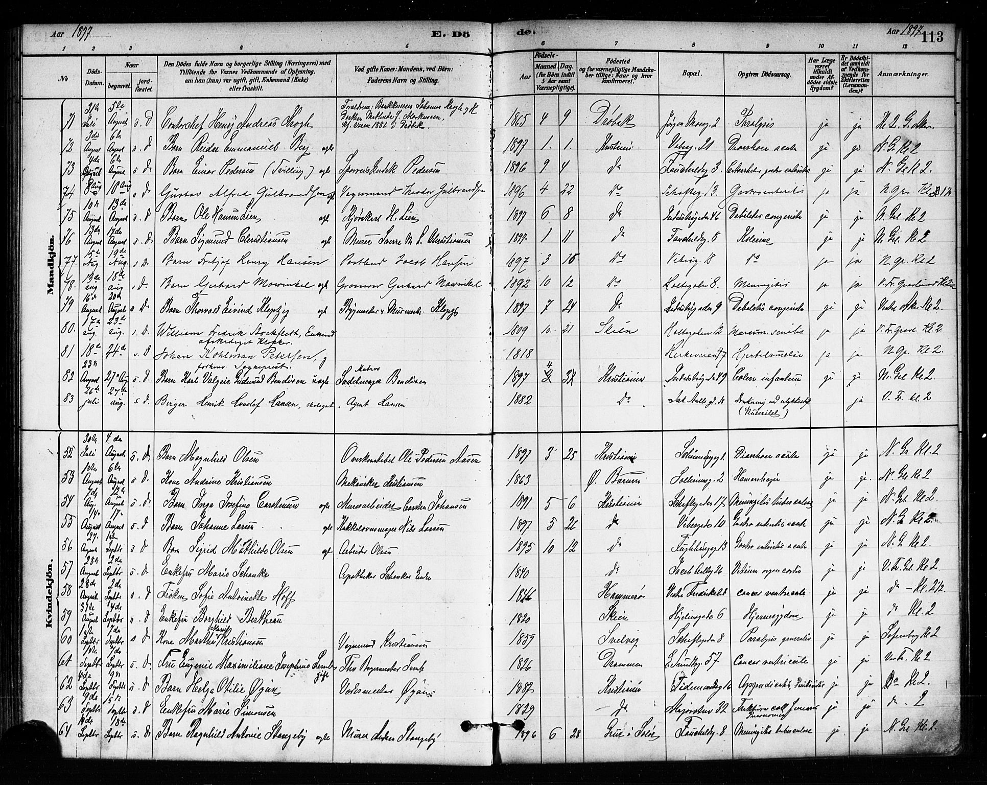Uranienborg prestekontor Kirkebøker, SAO/A-10877/F/Fa/L0004: Parish register (official) no. 4, 1880-1901, p. 113