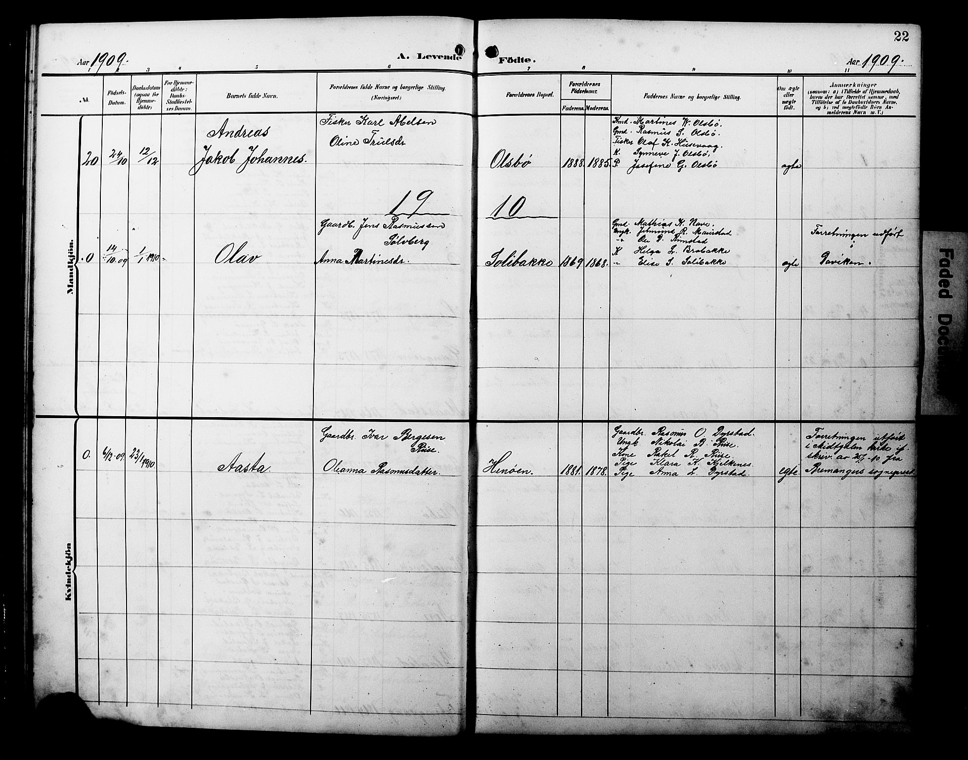 Davik sokneprestembete, SAB/A-79701/H/Hab/Habc/L0003: Parish register (copy) no. C 3, 1907-1929, p. 22