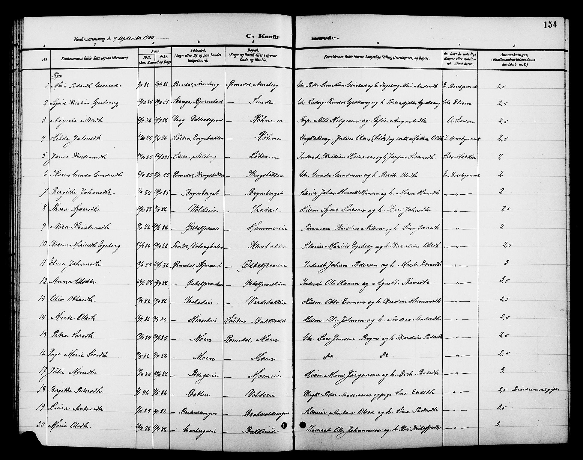 Romedal prestekontor, AV/SAH-PREST-004/L/L0012: Parish register (copy) no. 12, 1896-1914, p. 154