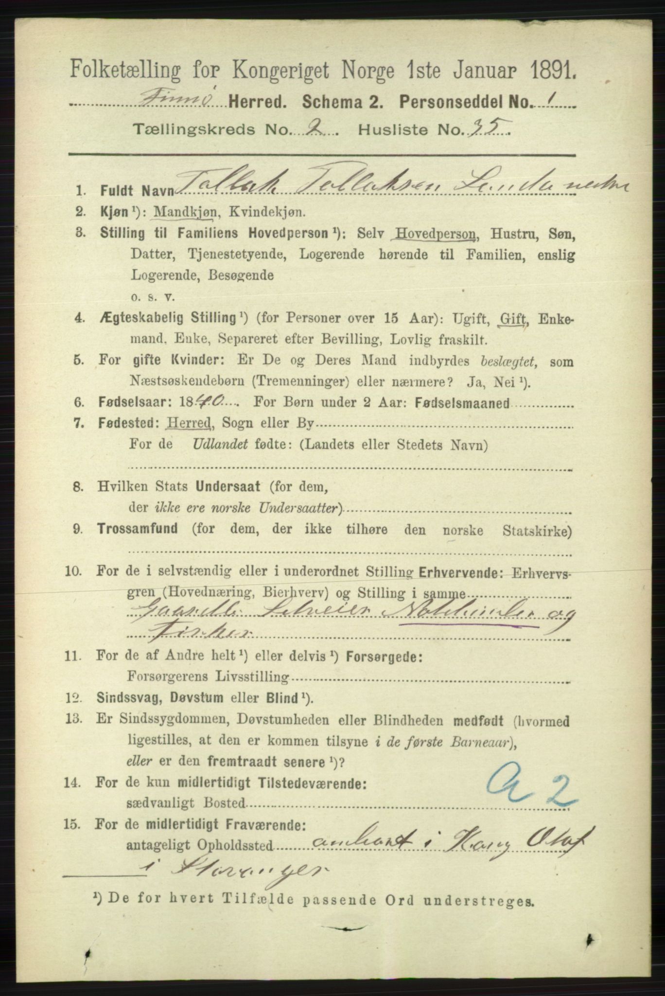 RA, 1891 census for 1141 Finnøy, 1891, p. 402