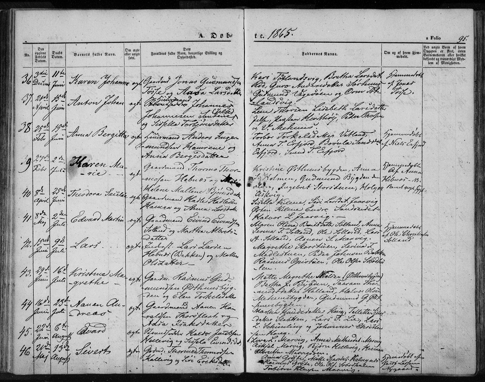 Jelsa sokneprestkontor, SAST/A-101842/01/IV: Parish register (official) no. A 7, 1854-1866, p. 95