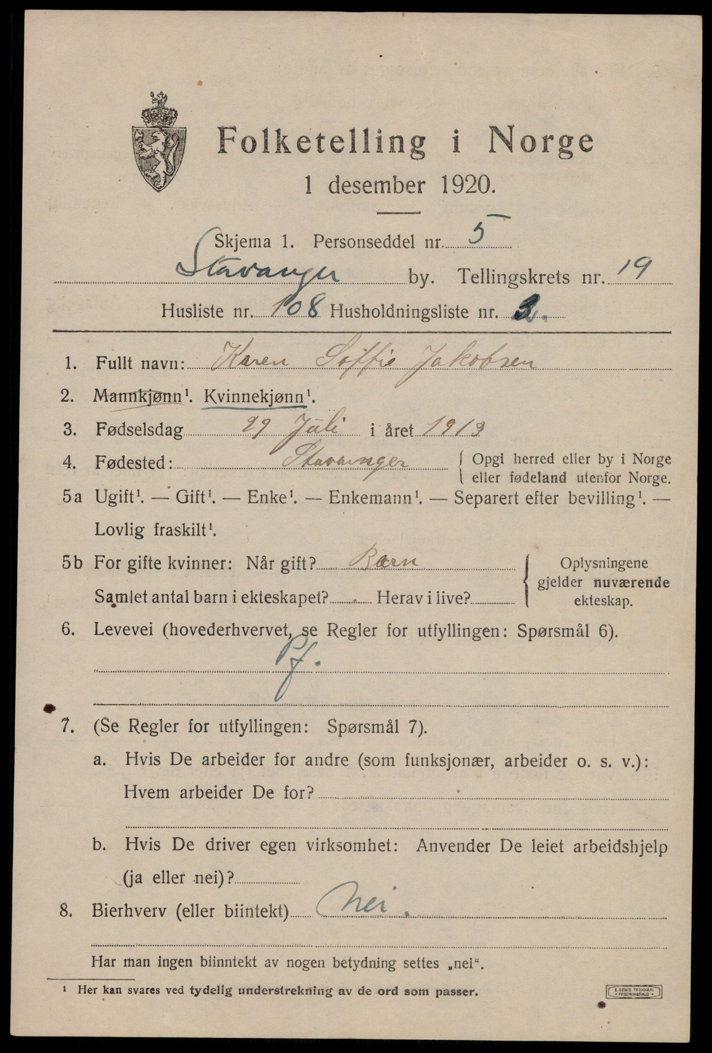 SAST, 1920 census for Stavanger, 1920, p. 69940