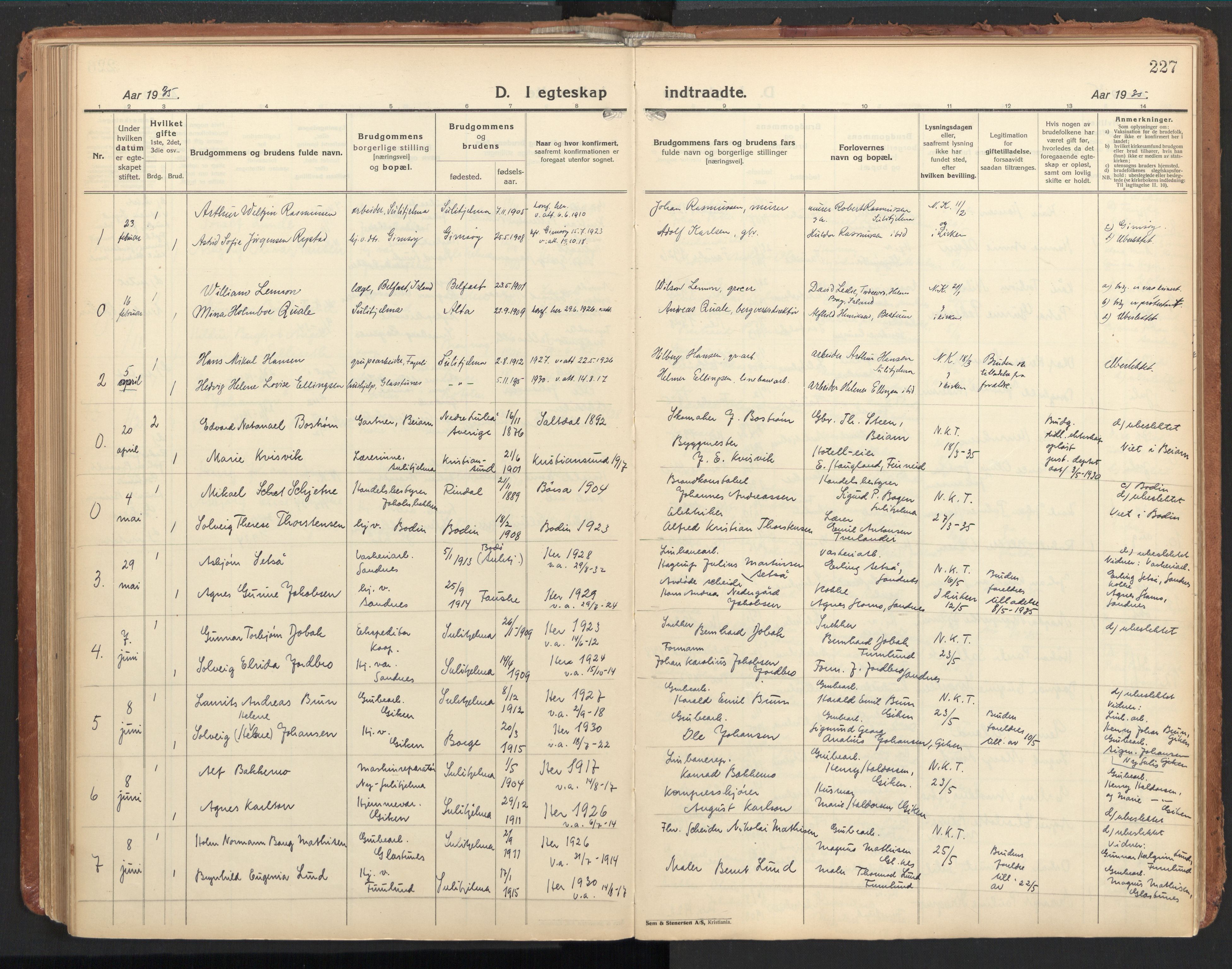 Ministerialprotokoller, klokkerbøker og fødselsregistre - Nordland, SAT/A-1459/850/L0716: Curate's parish register no. 850B06, 1924-1938, p. 227