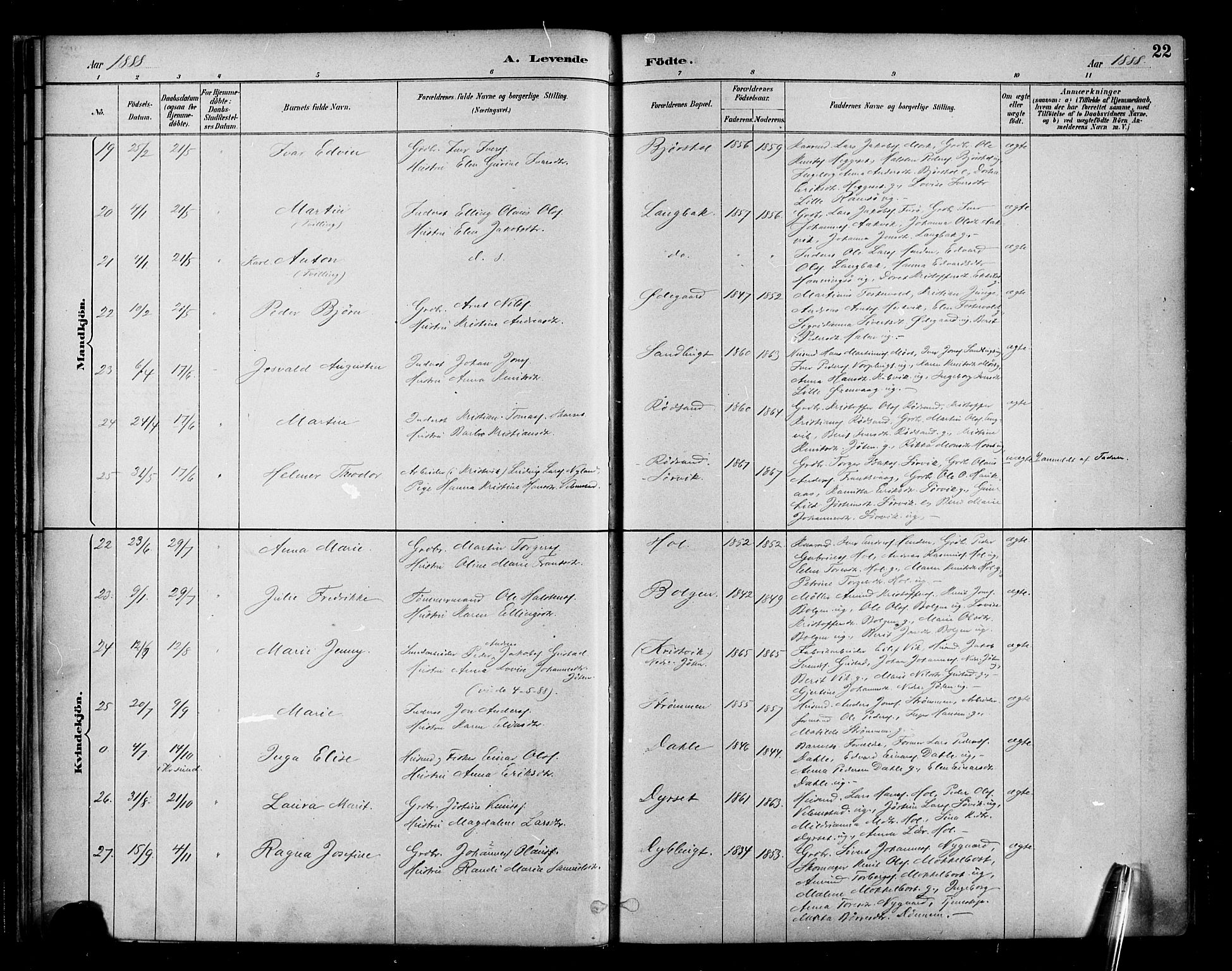 Ministerialprotokoller, klokkerbøker og fødselsregistre - Møre og Romsdal, AV/SAT-A-1454/569/L0819: Parish register (official) no. 569A05, 1885-1899, p. 22