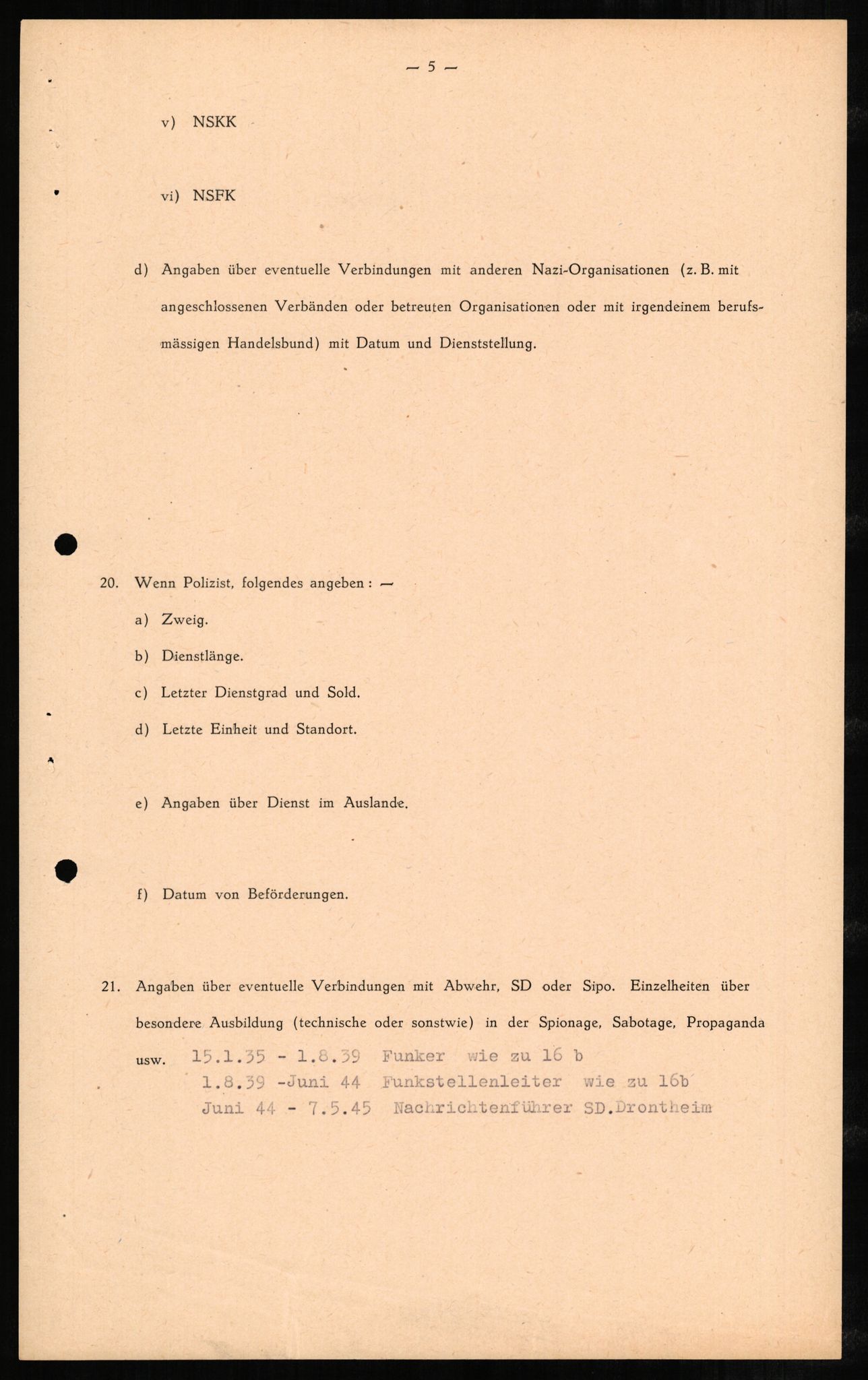 Forsvaret, Forsvarets overkommando II, RA/RAFA-3915/D/Db/L0001: CI Questionaires. Tyske okkupasjonsstyrker i Norge. Tyskere., 1945-1946, p. 354