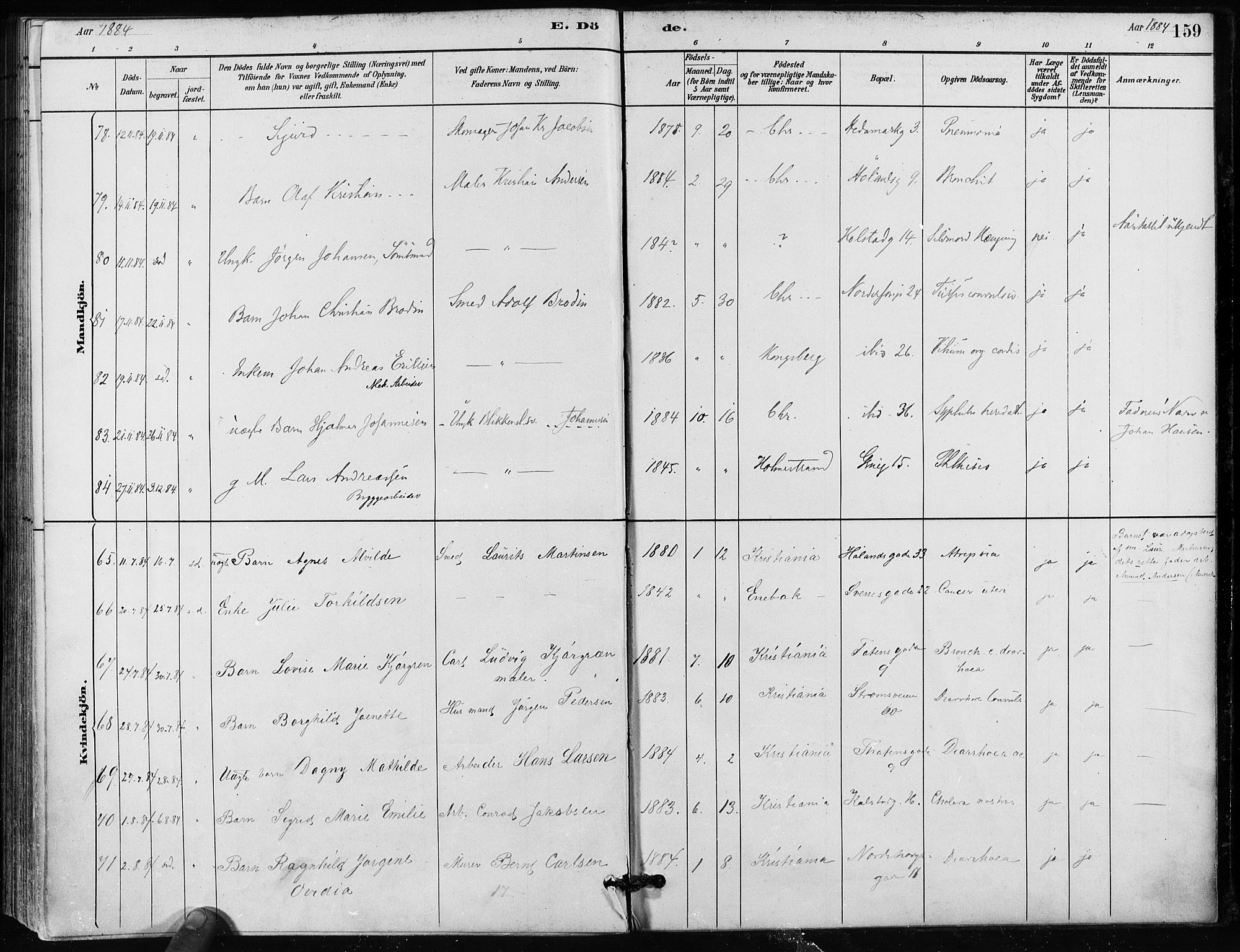 Kampen prestekontor Kirkebøker, SAO/A-10853/F/Fa/L0002: Parish register (official) no. I 2, 1880-1888, p. 159