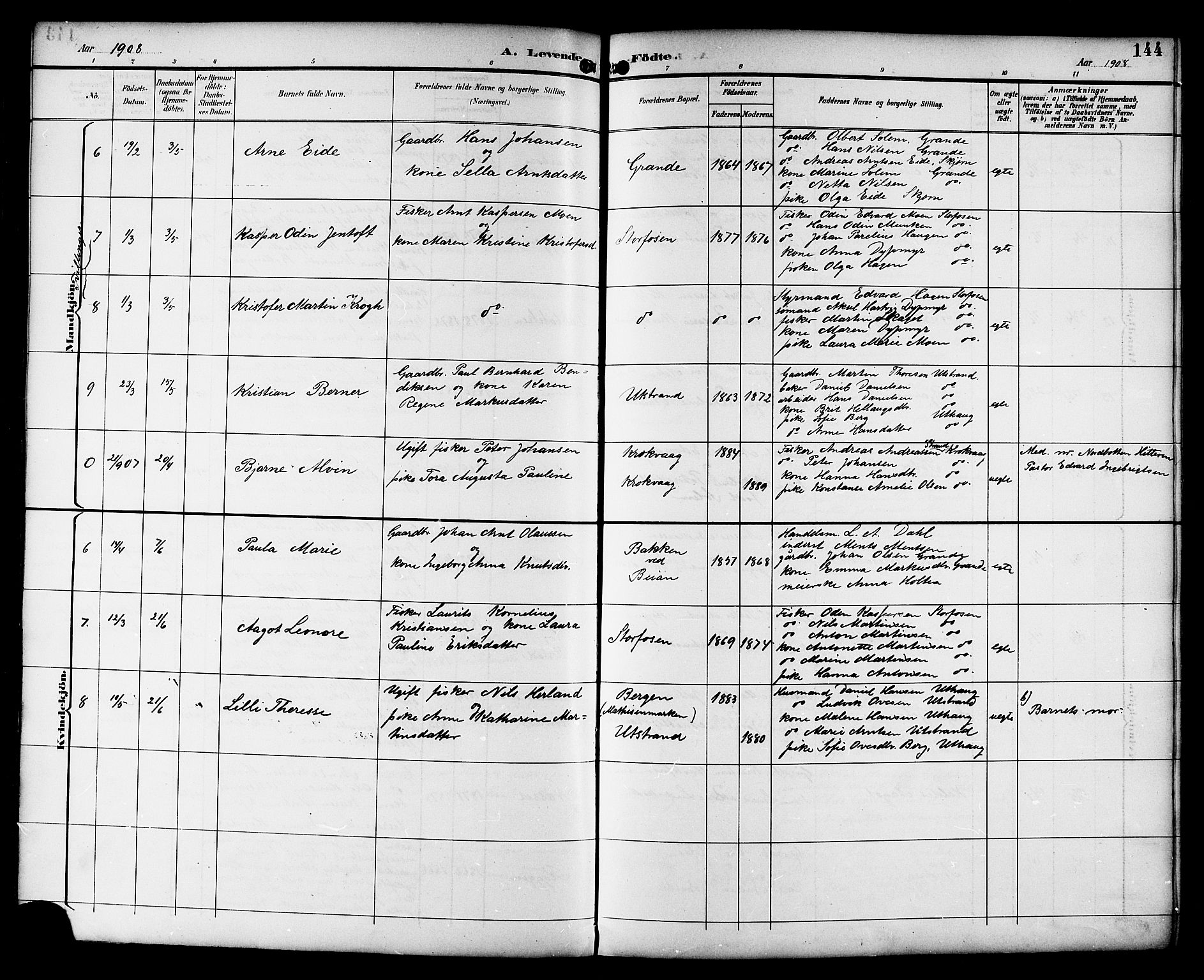 Ministerialprotokoller, klokkerbøker og fødselsregistre - Sør-Trøndelag, AV/SAT-A-1456/659/L0746: Parish register (copy) no. 659C03, 1893-1912, p. 144