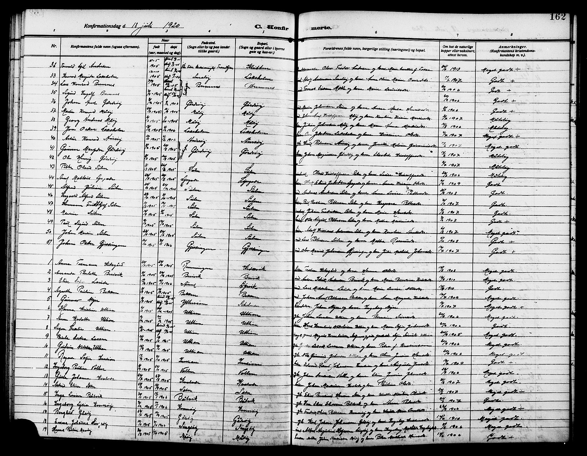 Ministerialprotokoller, klokkerbøker og fødselsregistre - Sør-Trøndelag, SAT/A-1456/640/L0588: Parish register (copy) no. 640C05, 1909-1922, p. 162