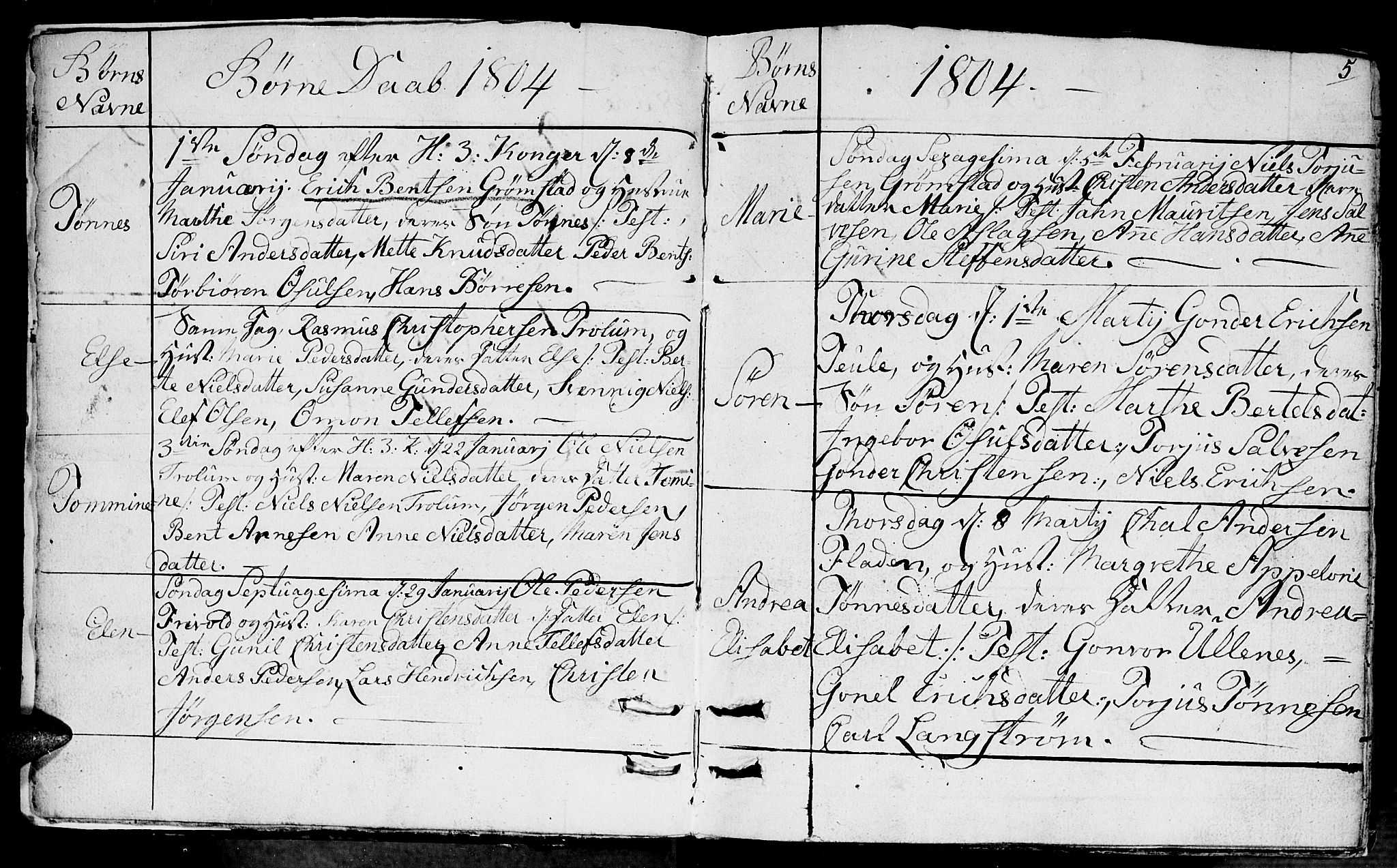 Fjære sokneprestkontor, SAK/1111-0011/F/Fb/L0006: Parish register (copy) no. B 6, 1803-1817, p. 5