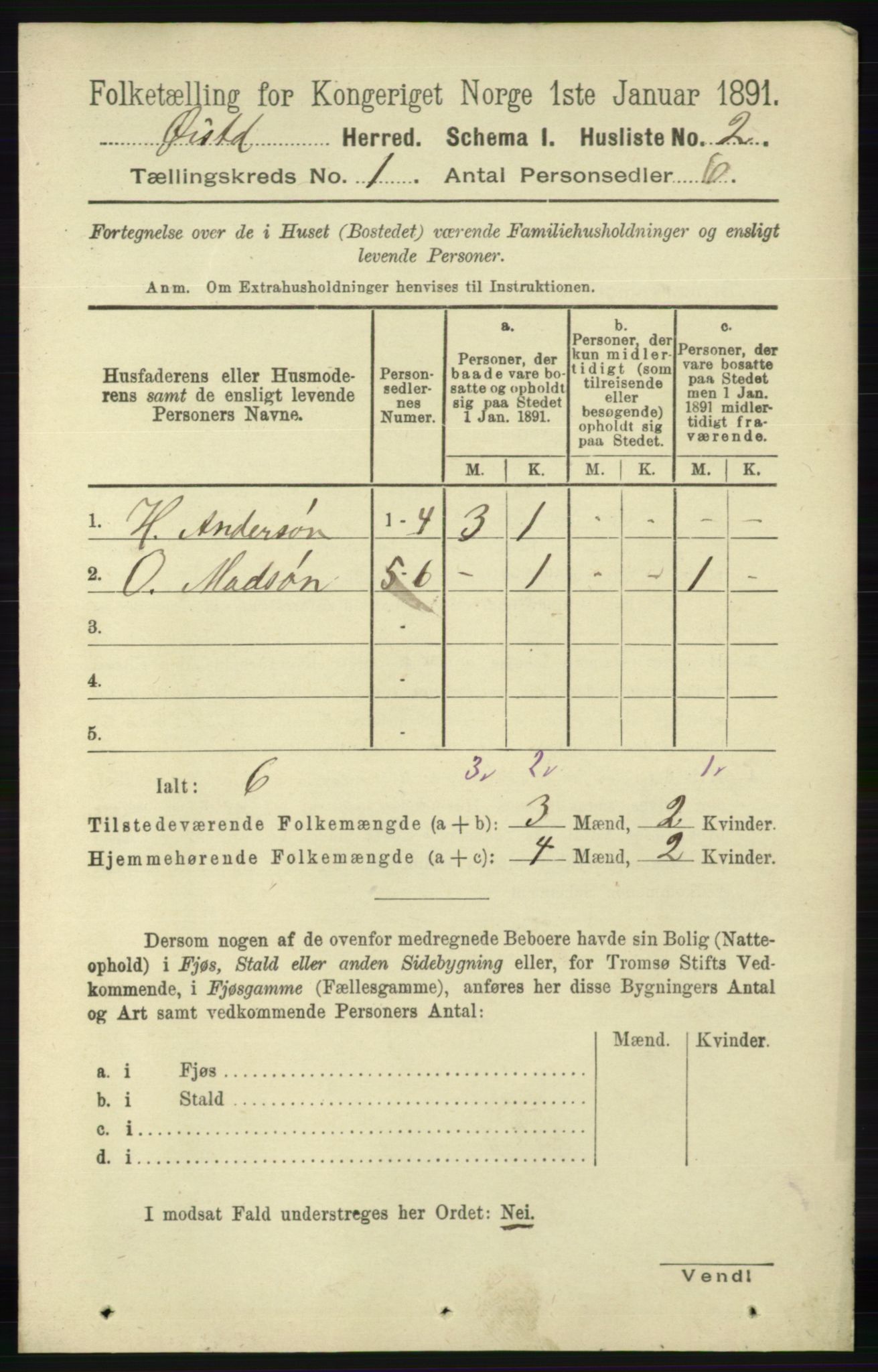 RA, 1891 census for 0920 Øyestad, 1891, p. 31