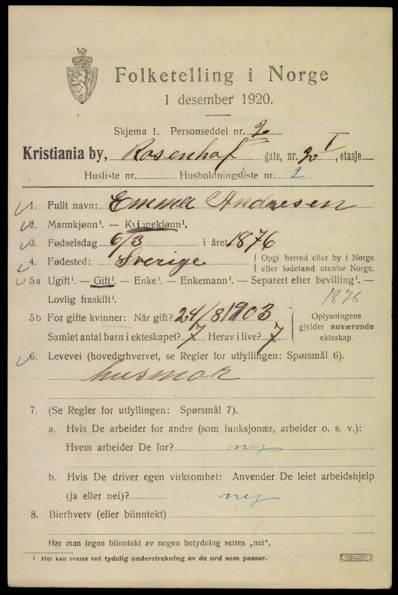 SAO, 1920 census for Kristiania, 1920, p. 465243