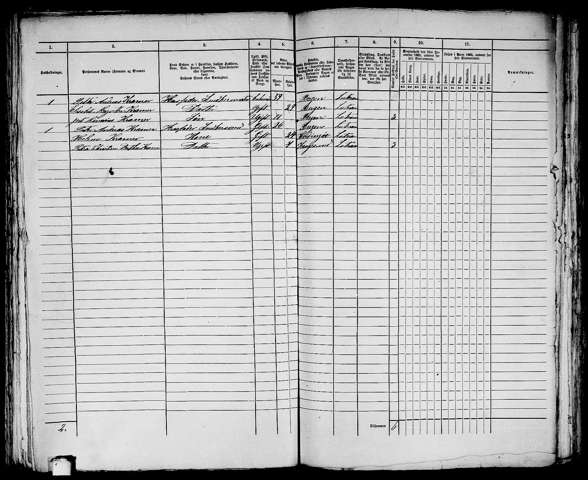 RA, 1865 census for Bergen, 1865, p. 2885