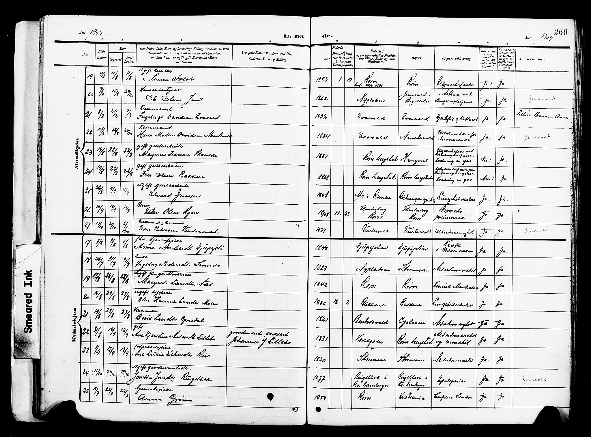 Ministerialprotokoller, klokkerbøker og fødselsregistre - Sør-Trøndelag, AV/SAT-A-1456/681/L0942: Parish register (copy) no. 681C06, 1906-1925, p. 269