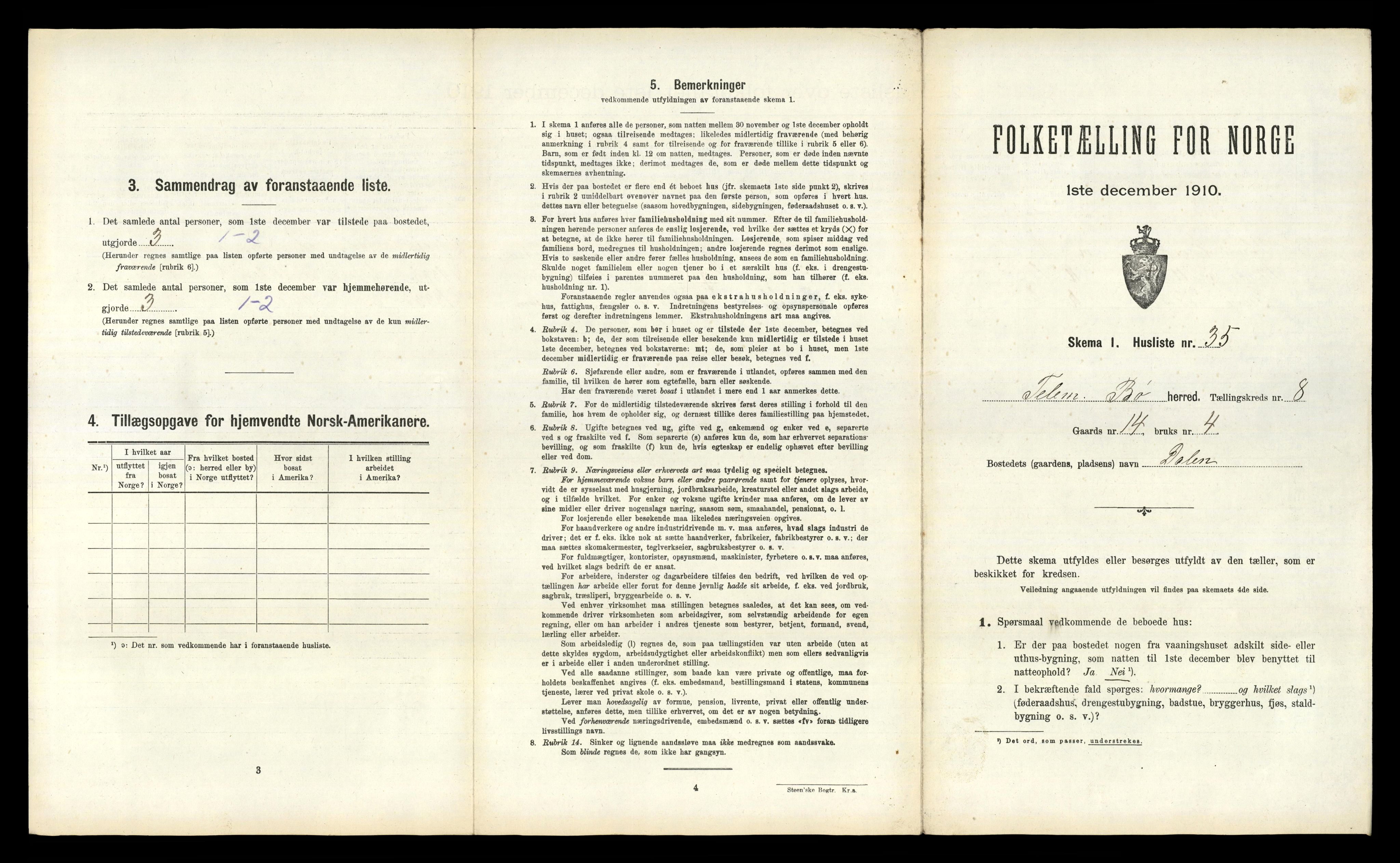 RA, 1910 census for Bø, 1910, p. 1015