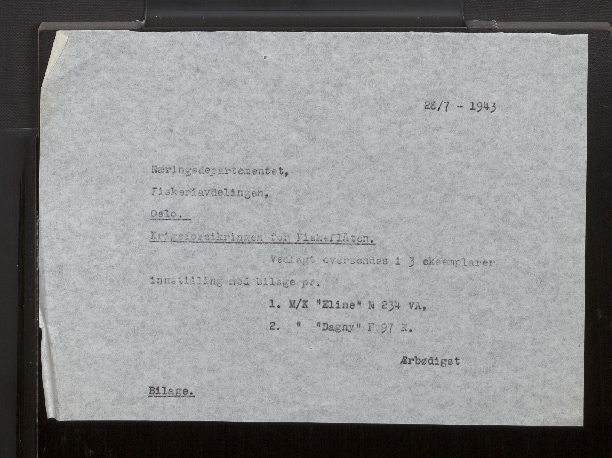 Fiskeridirektoratet - 1 Adm. ledelse - 13 Båtkontoret, AV/SAB-A-2003/La/L0058: Statens krigsforsikring for fiskeflåten, 1936-1971, p. 201