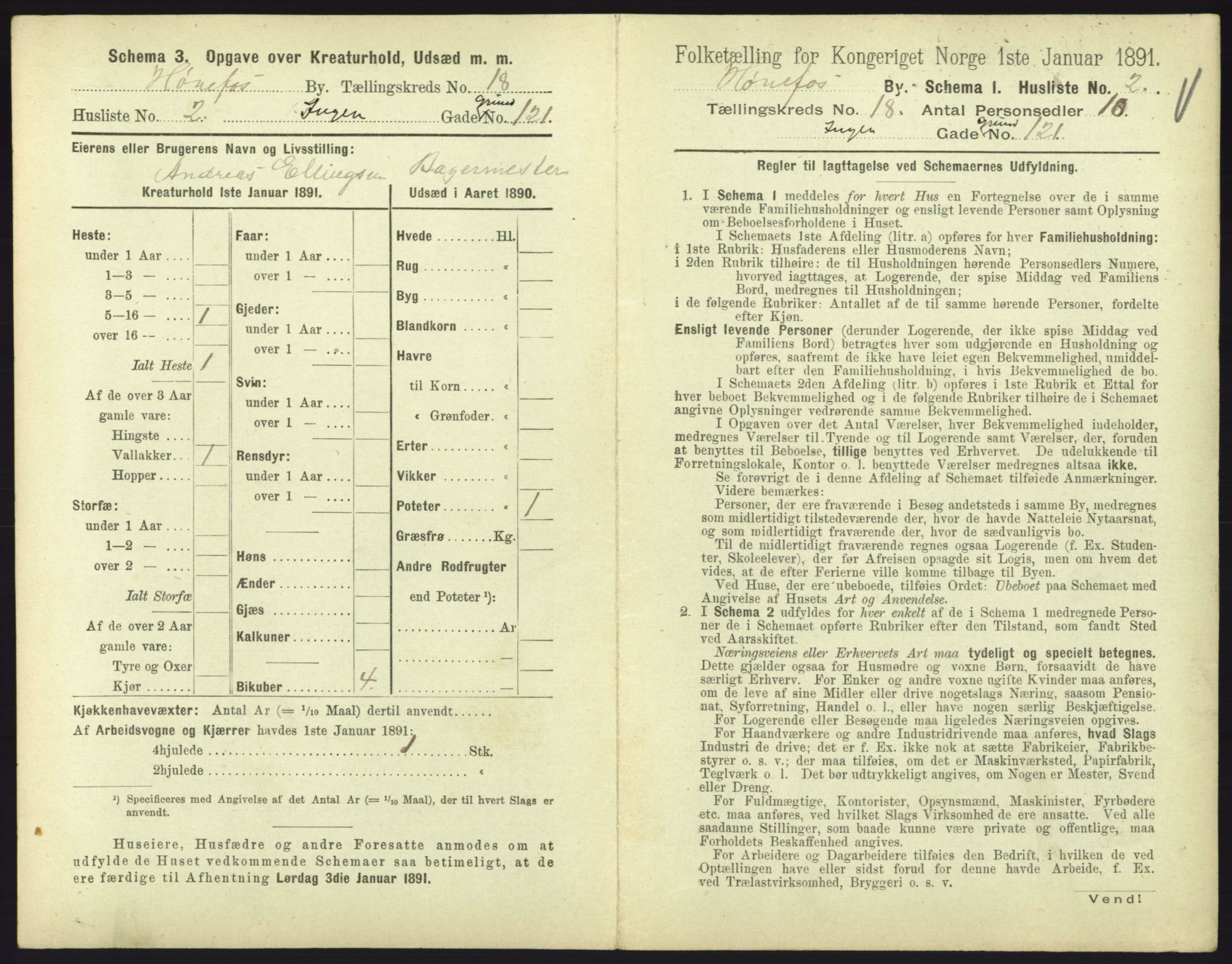 RA, 1891 census for 0601 Hønefoss, 1891, p. 385