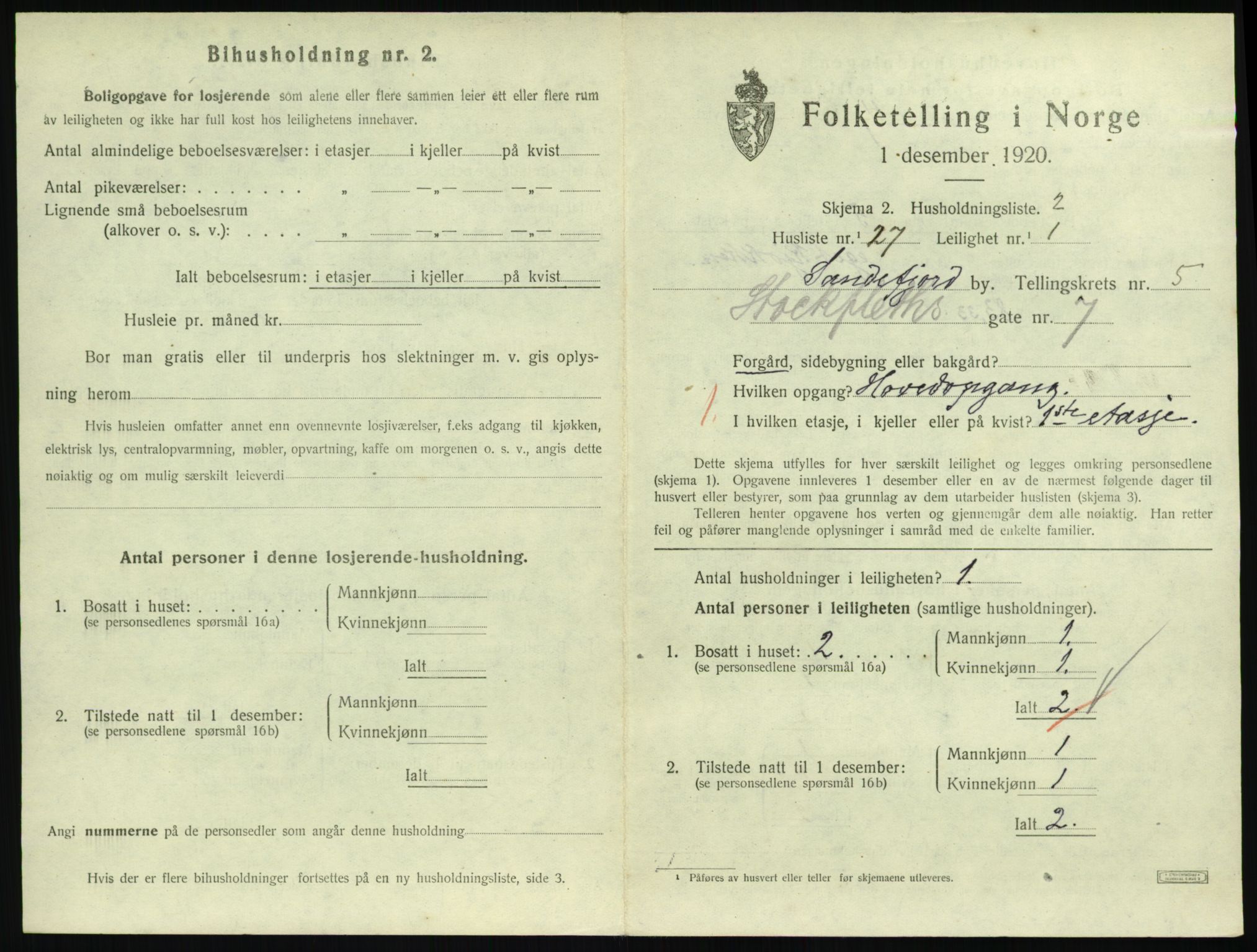 SAKO, 1920 census for Sandefjord, 1920, p. 2512