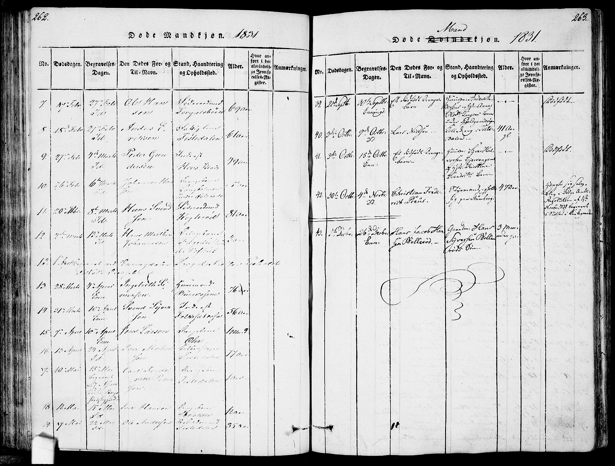 Idd prestekontor Kirkebøker, AV/SAO-A-10911/F/Fc/L0002: Parish register (official) no. III 2, 1815-1831, p. 262-263