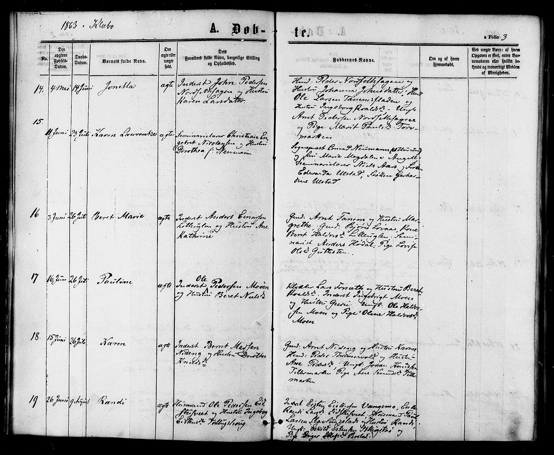 Ministerialprotokoller, klokkerbøker og fødselsregistre - Sør-Trøndelag, AV/SAT-A-1456/618/L0442: Parish register (official) no. 618A06 /1, 1863-1879, p. 3