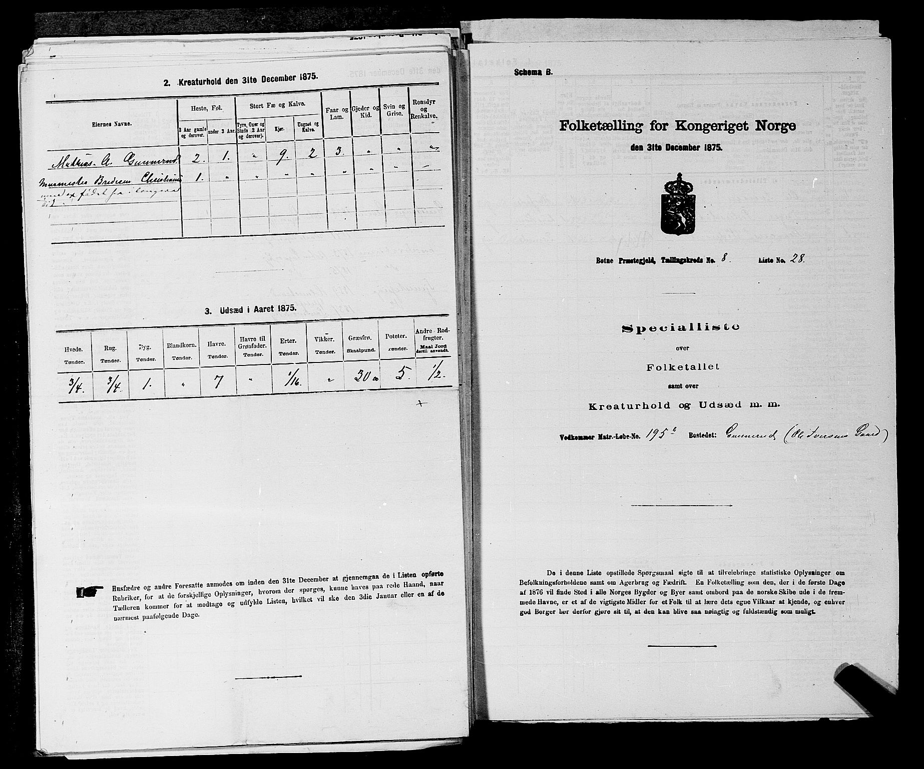 SAKO, 1875 census for 0715P Botne, 1875, p. 691