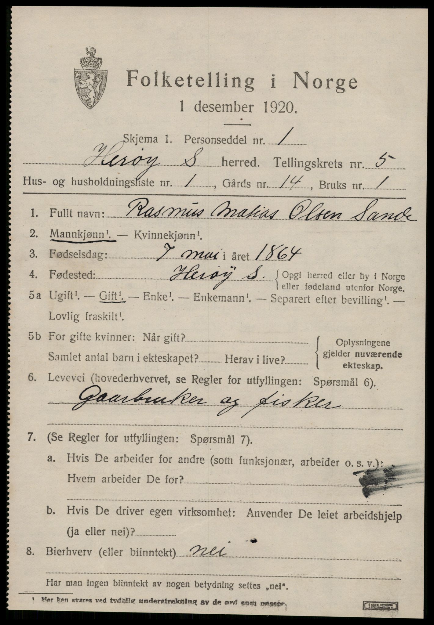 SAT, 1920 census for Herøy (MR), 1920, p. 3363