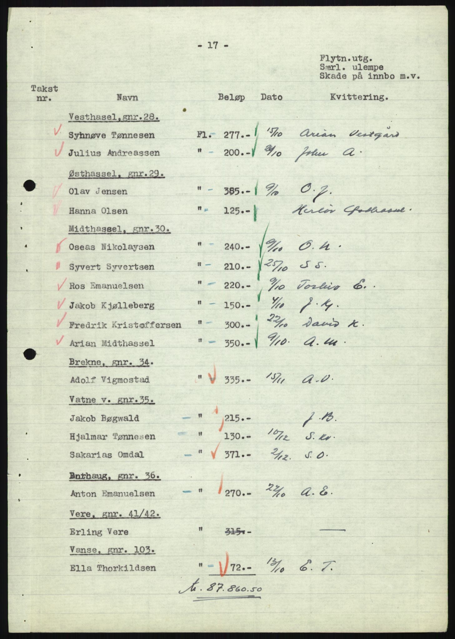 Forsvarsdepartementet, 10. kontor / Oppgjørskontoret, AV/RA-RAFA-1225/D/Db/L0180: Lista oppgjørskontor, 1942-1952, p. 1116