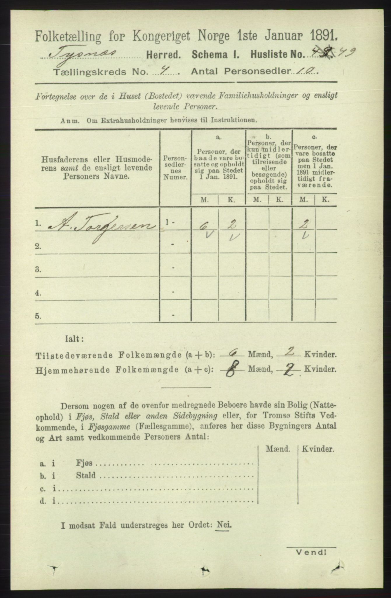 RA, 1891 census for 1223 Tysnes, 1891, p. 1528