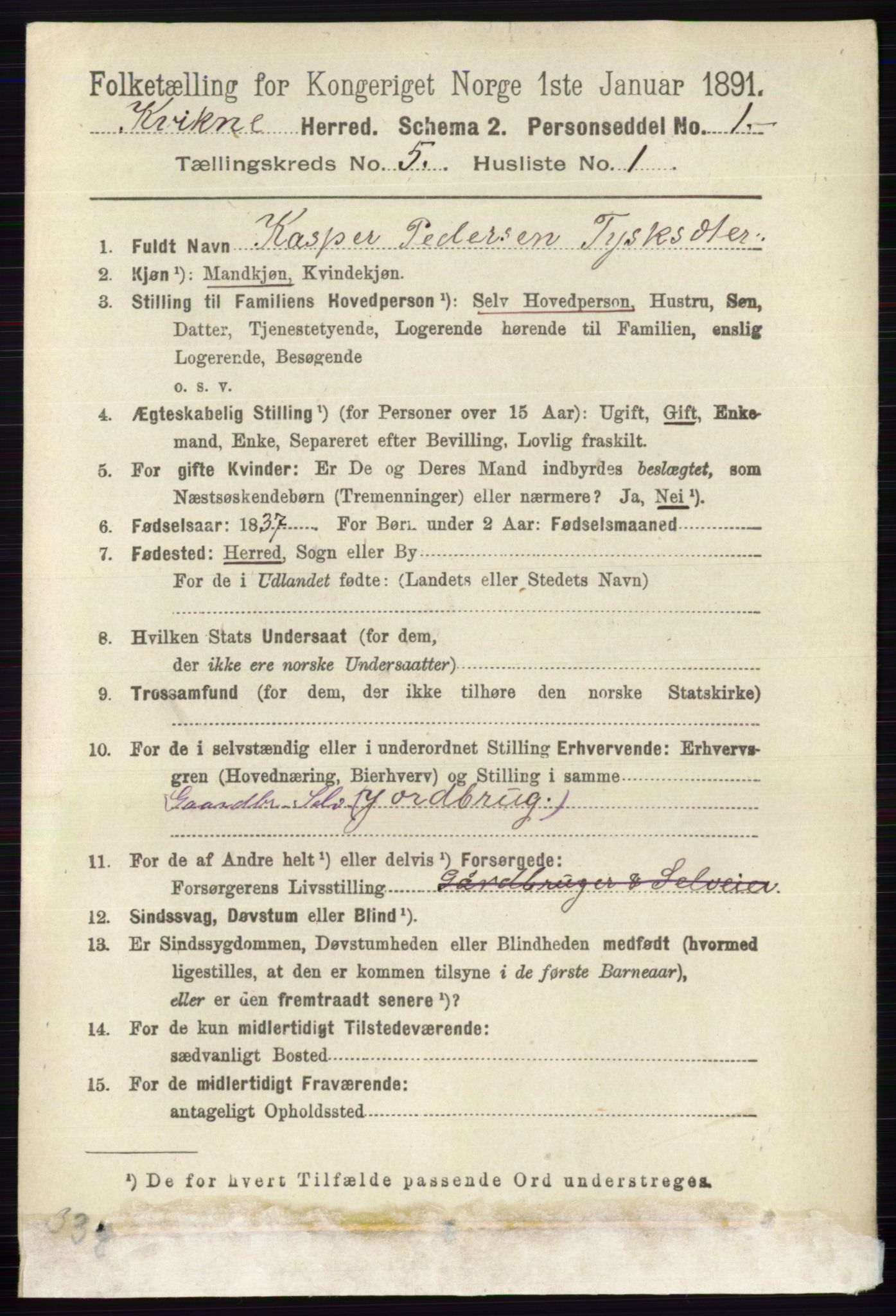 RA, 1891 census for 0440 Kvikne, 1891, p. 1339