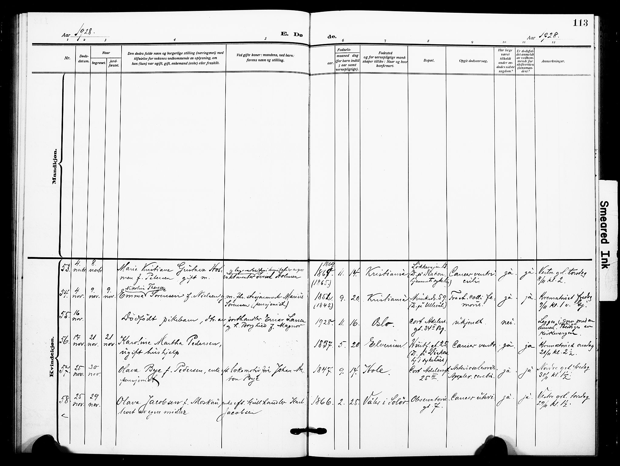 Johannes prestekontor Kirkebøker, AV/SAO-A-10852/F/Fa/L0012: Parish register (official) no. 12, 1918-1930, p. 113