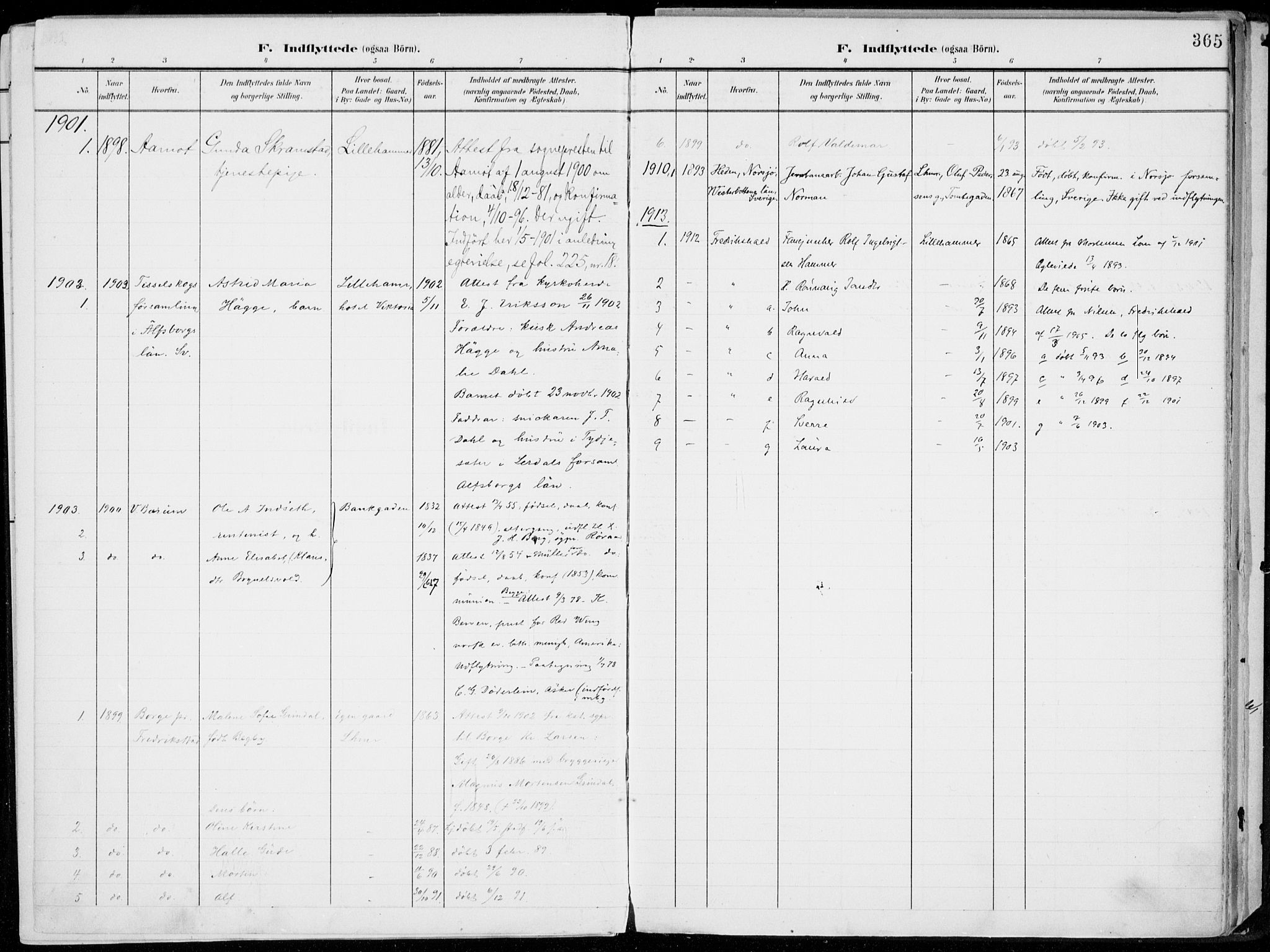 Lillehammer prestekontor, SAH/PREST-088/H/Ha/Haa/L0001: Parish register (official) no. 1, 1901-1916, p. 365