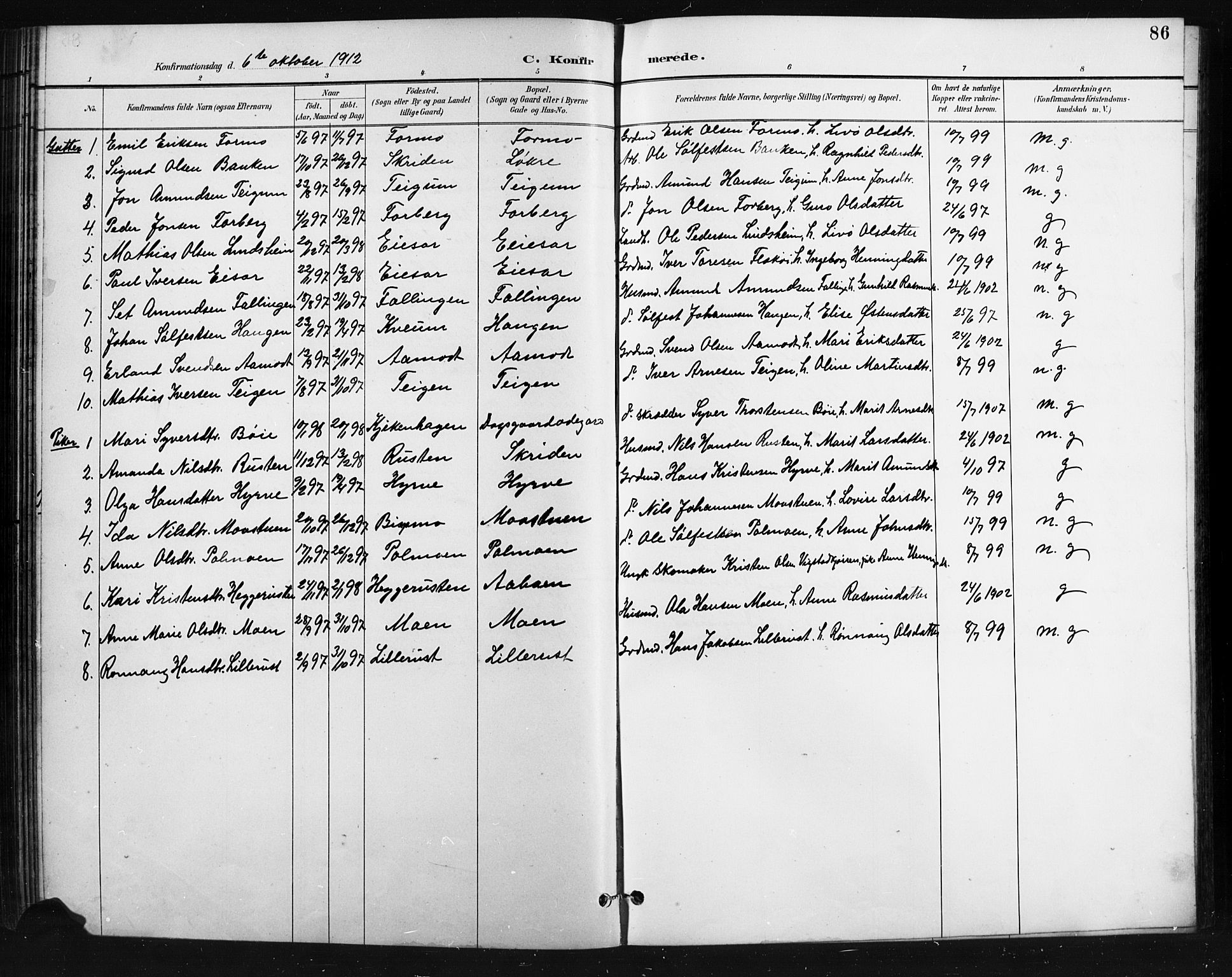 Skjåk prestekontor, SAH/PREST-072/H/Ha/Hab/L0004: Parish register (copy) no. 4, 1895-1921, p. 86
