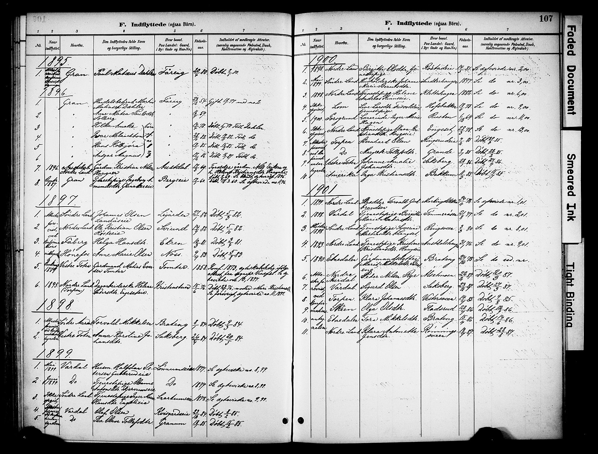Biri prestekontor, SAH/PREST-096/H/Ha/Haa/L0008: Parish register (official) no. 8, 1894-1901, p. 107