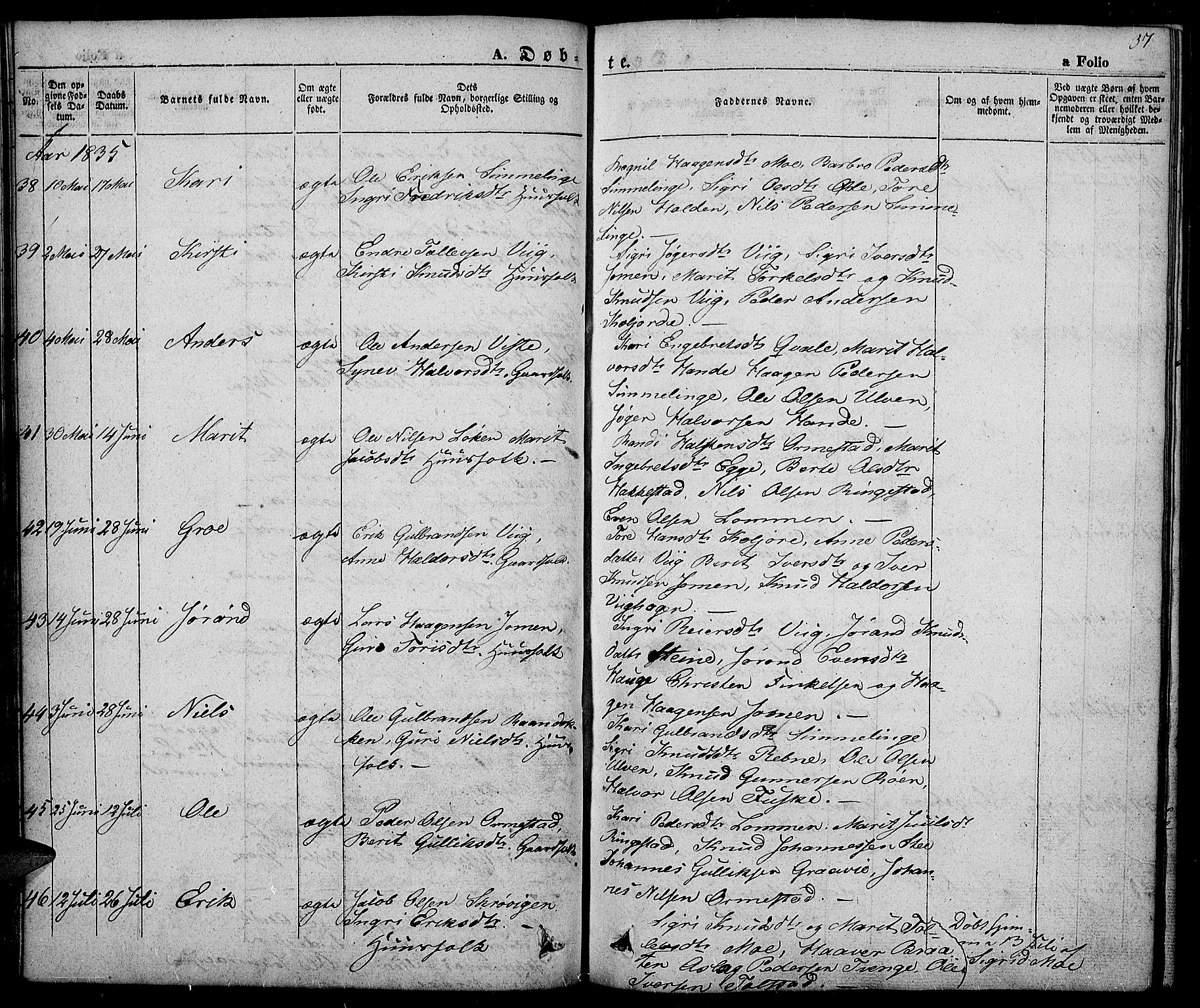 Slidre prestekontor, AV/SAH-PREST-134/H/Ha/Haa/L0003: Parish register (official) no. 3, 1831-1843, p. 37