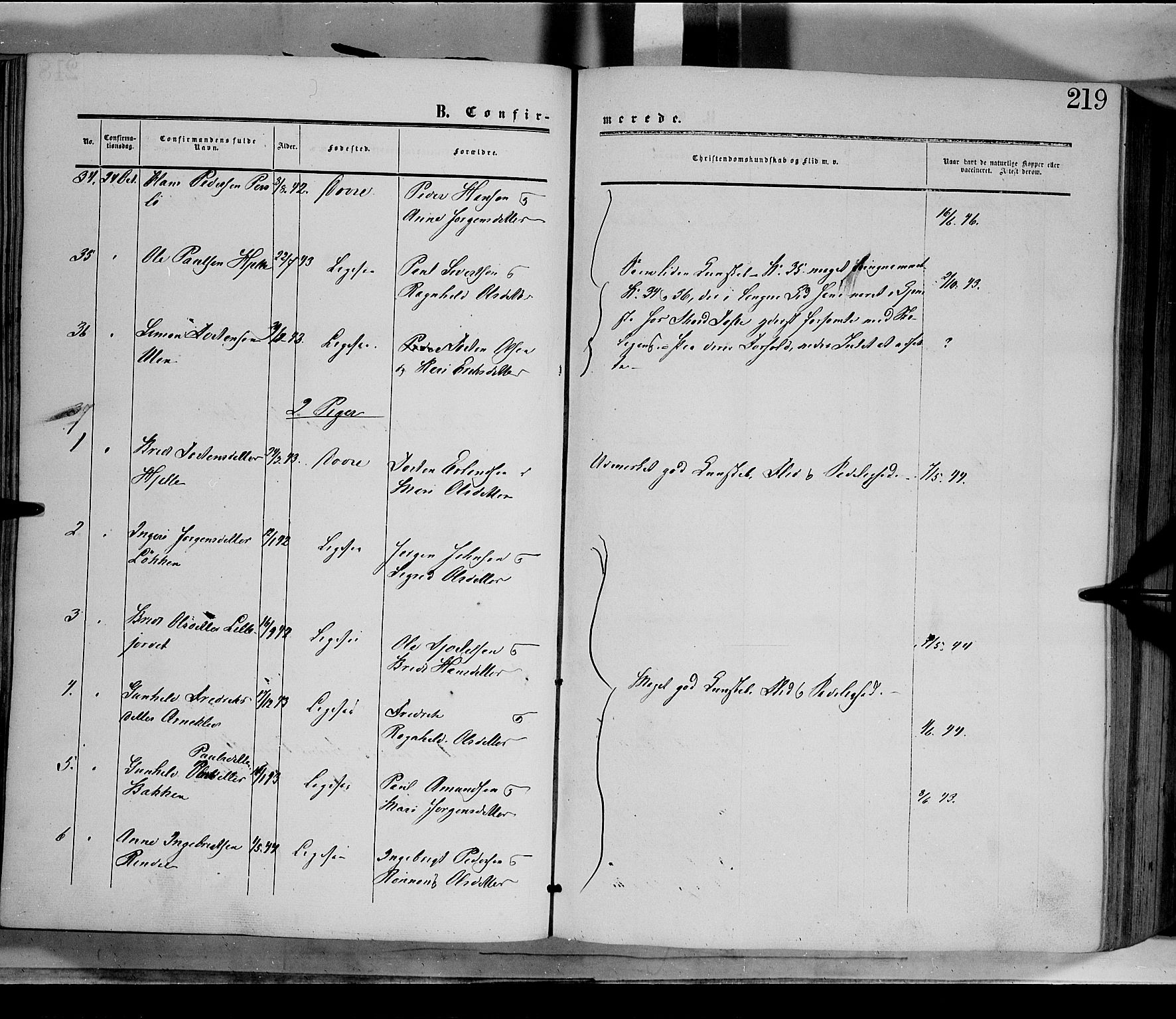 Dovre prestekontor, AV/SAH-PREST-066/H/Ha/Haa/L0001: Parish register (official) no. 1, 1854-1878, p. 219