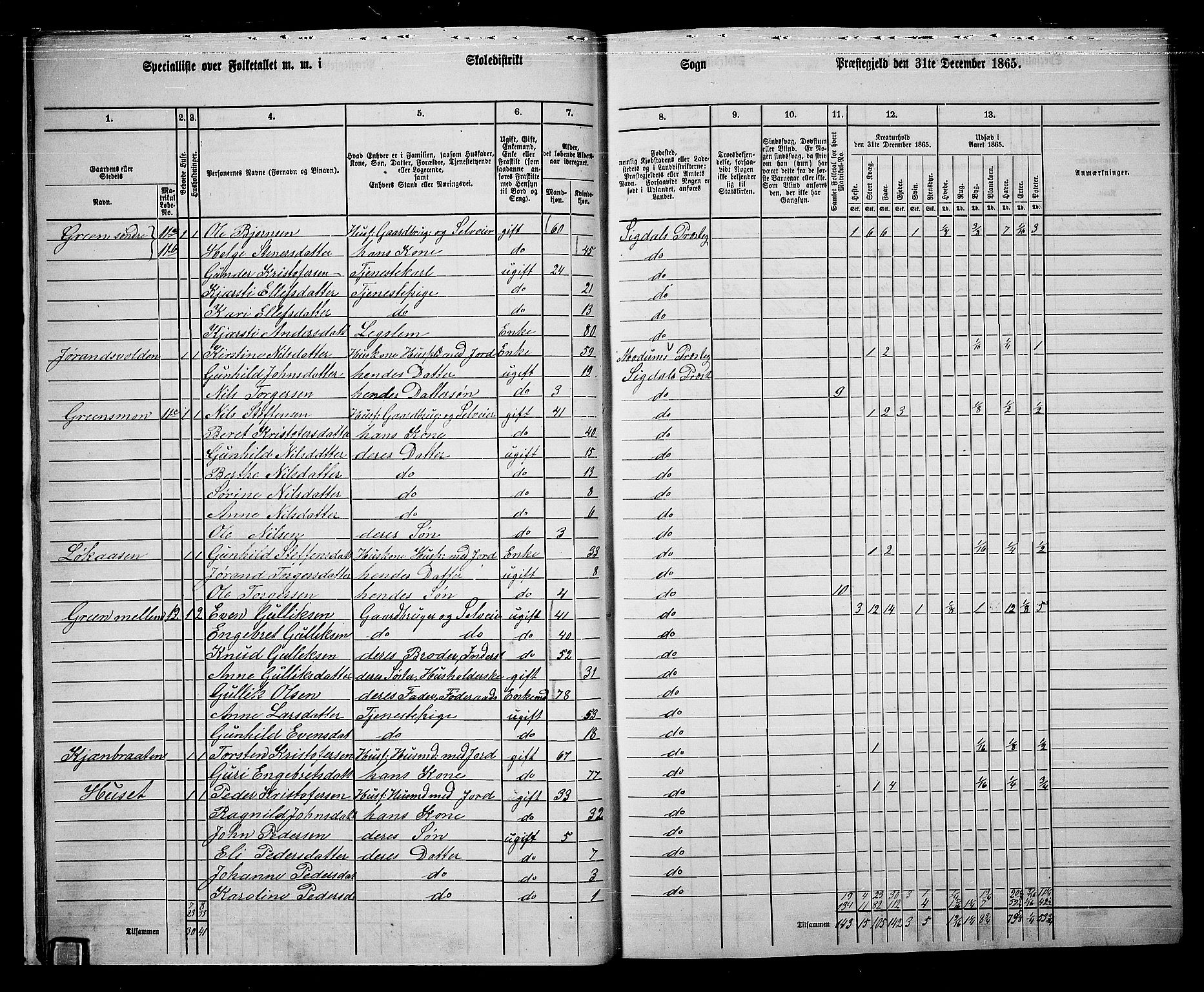 RA, 1865 census for Sigdal, 1865, p. 23