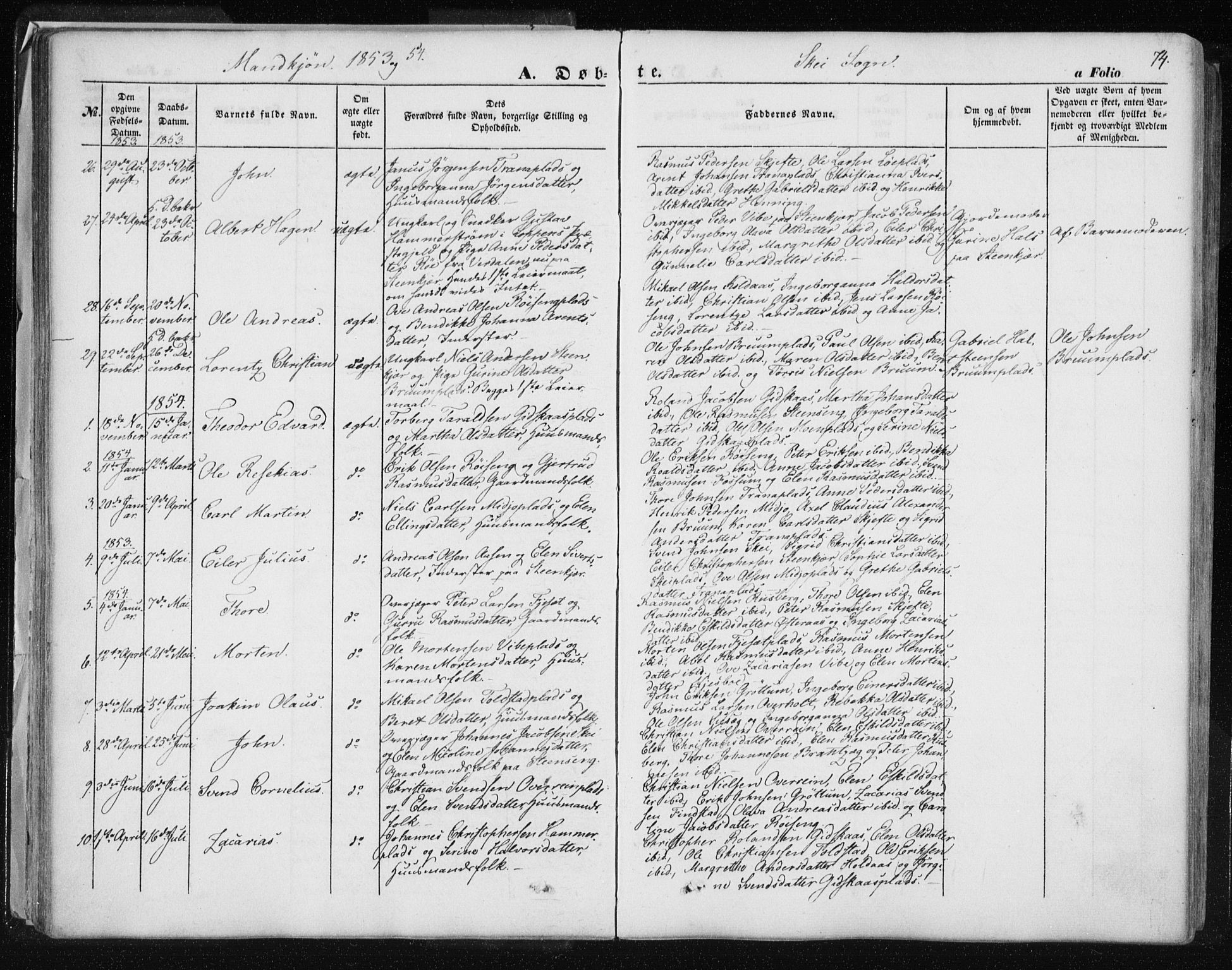 Ministerialprotokoller, klokkerbøker og fødselsregistre - Nord-Trøndelag, SAT/A-1458/735/L0342: Parish register (official) no. 735A07 /2, 1849-1862, p. 74