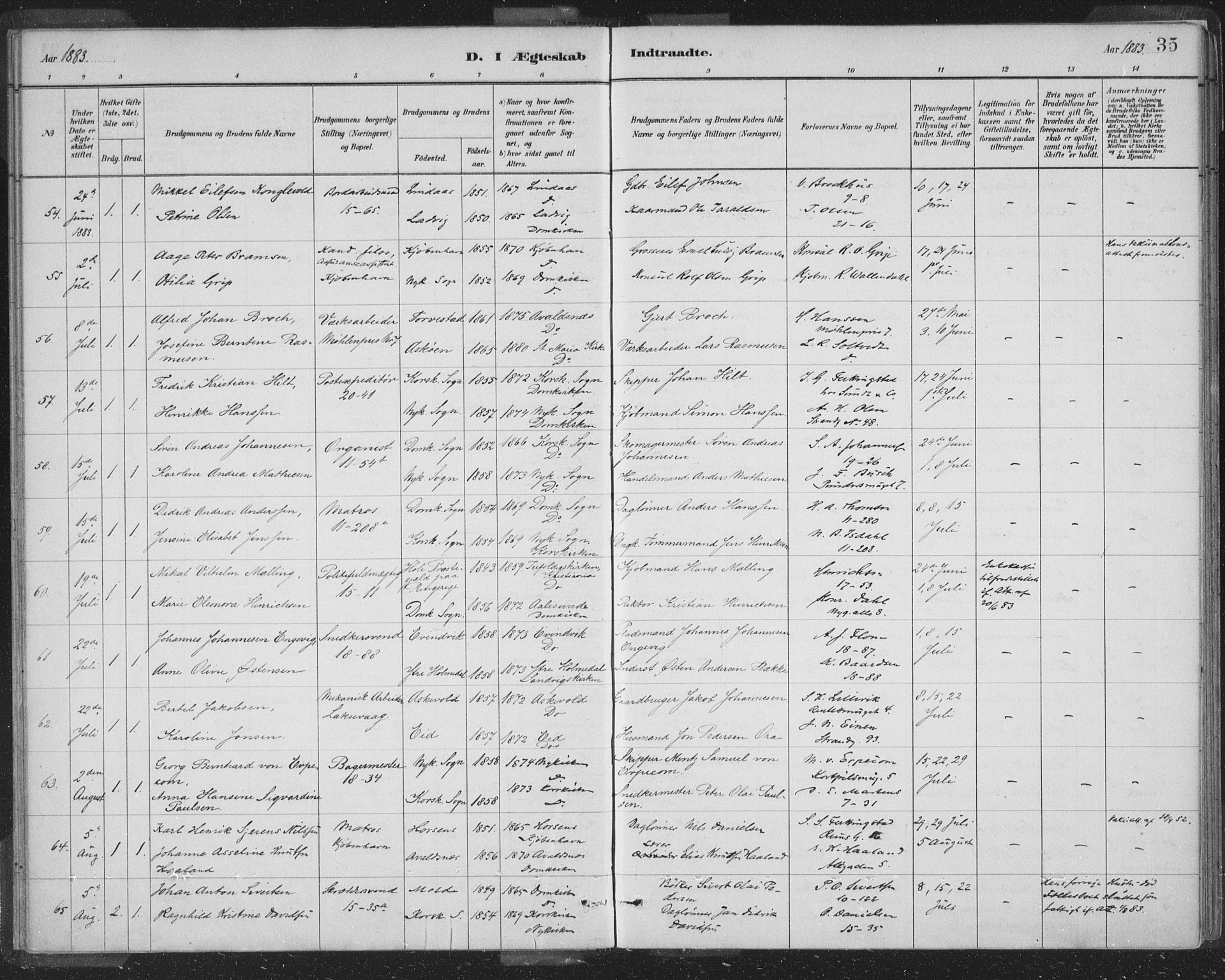 Domkirken sokneprestembete, AV/SAB-A-74801/H/Hab/L0032: Parish register (copy) no. D 4, 1880-1907, p. 35