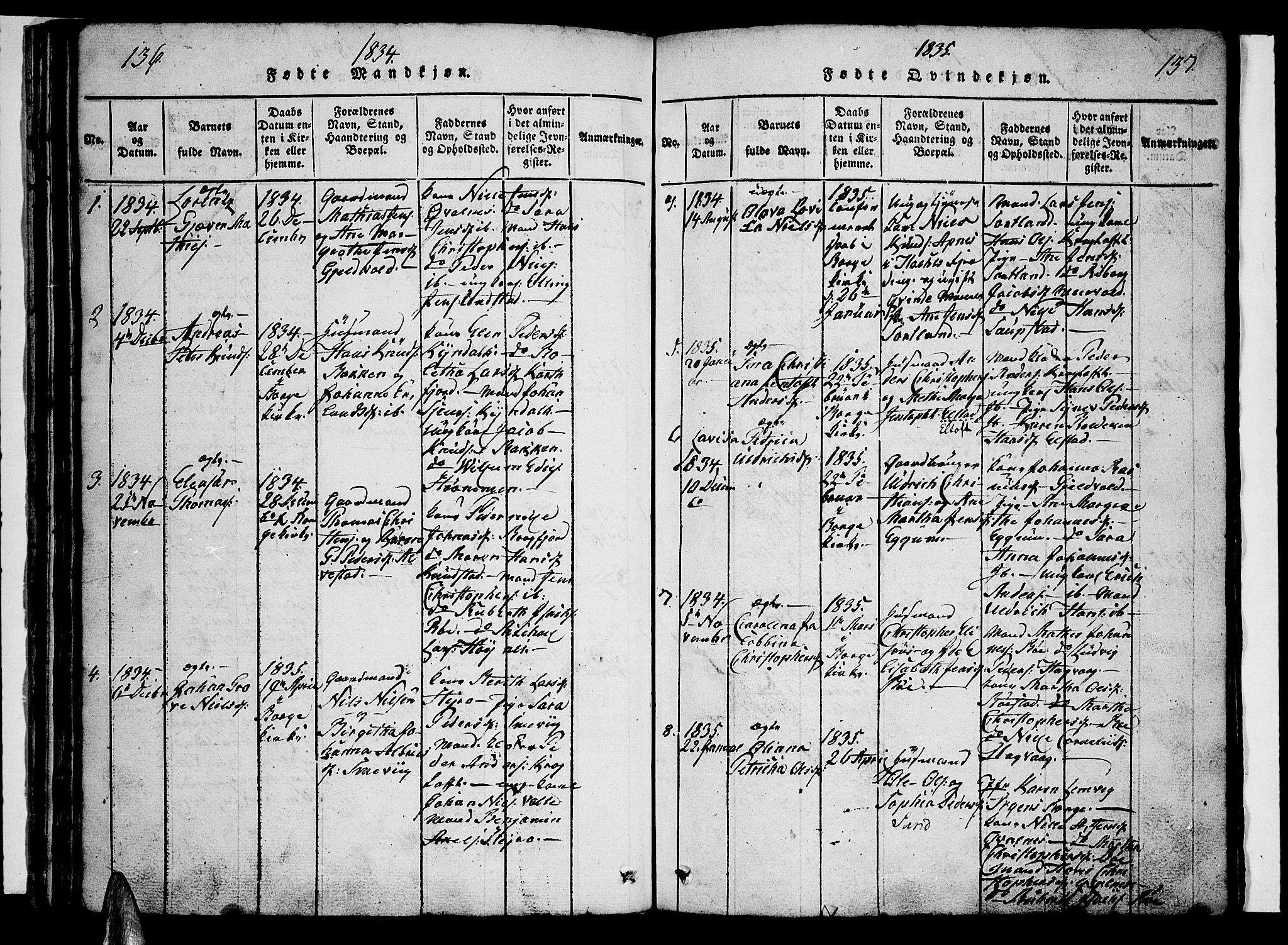 Ministerialprotokoller, klokkerbøker og fødselsregistre - Nordland, SAT/A-1459/880/L1130: Parish register (official) no. 880A04, 1821-1843, p. 136-137