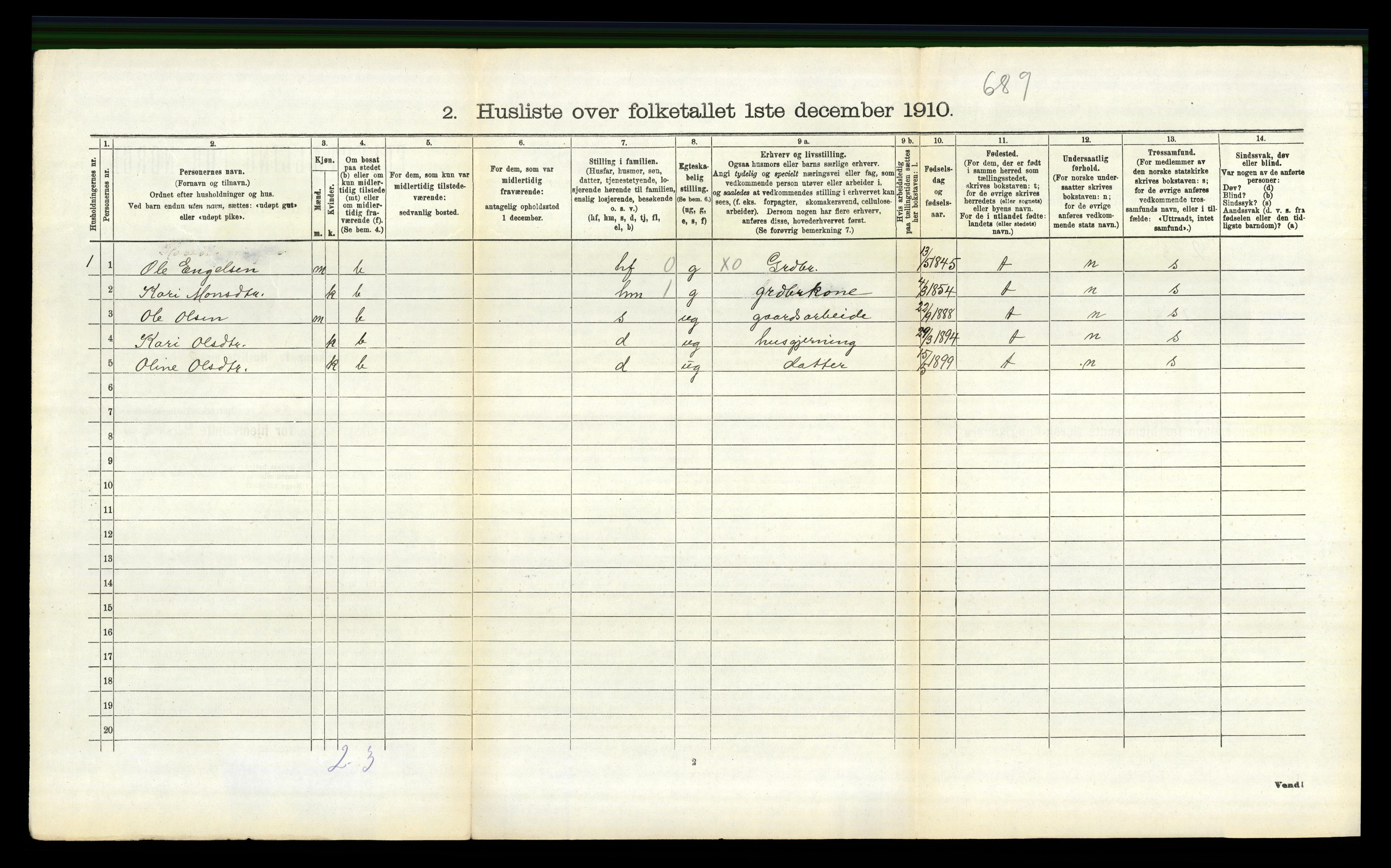 RA, 1910 census for Fana, 1910, p. 1826