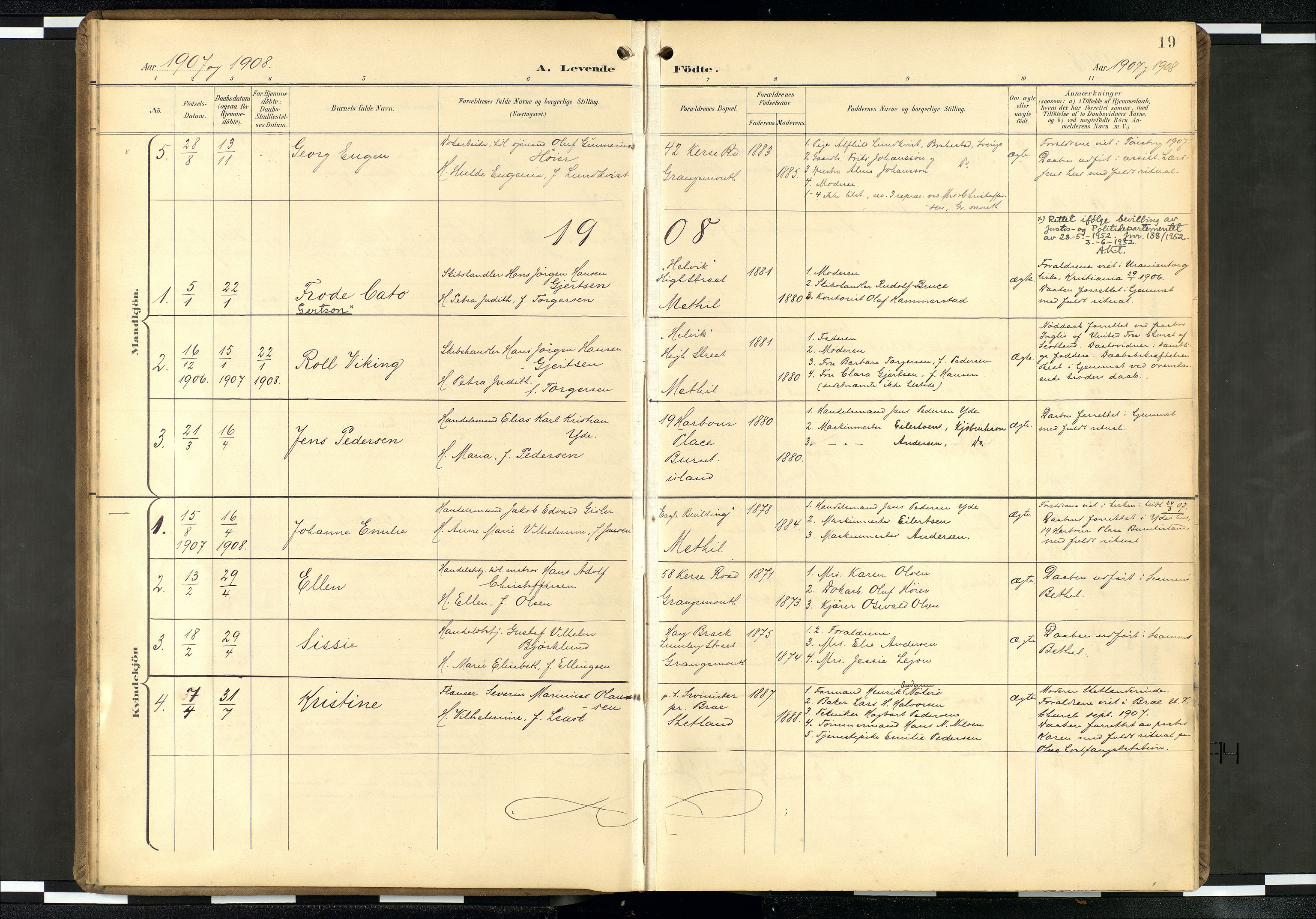Den norske sjømannsmisjon i utlandet/Skotske havner (Leith, Glasgow), SAB/SAB/PA-0100/H/Ha/Haa/L0004: Parish register (official) no. A 4, 1899-1949, p. 18b-19a