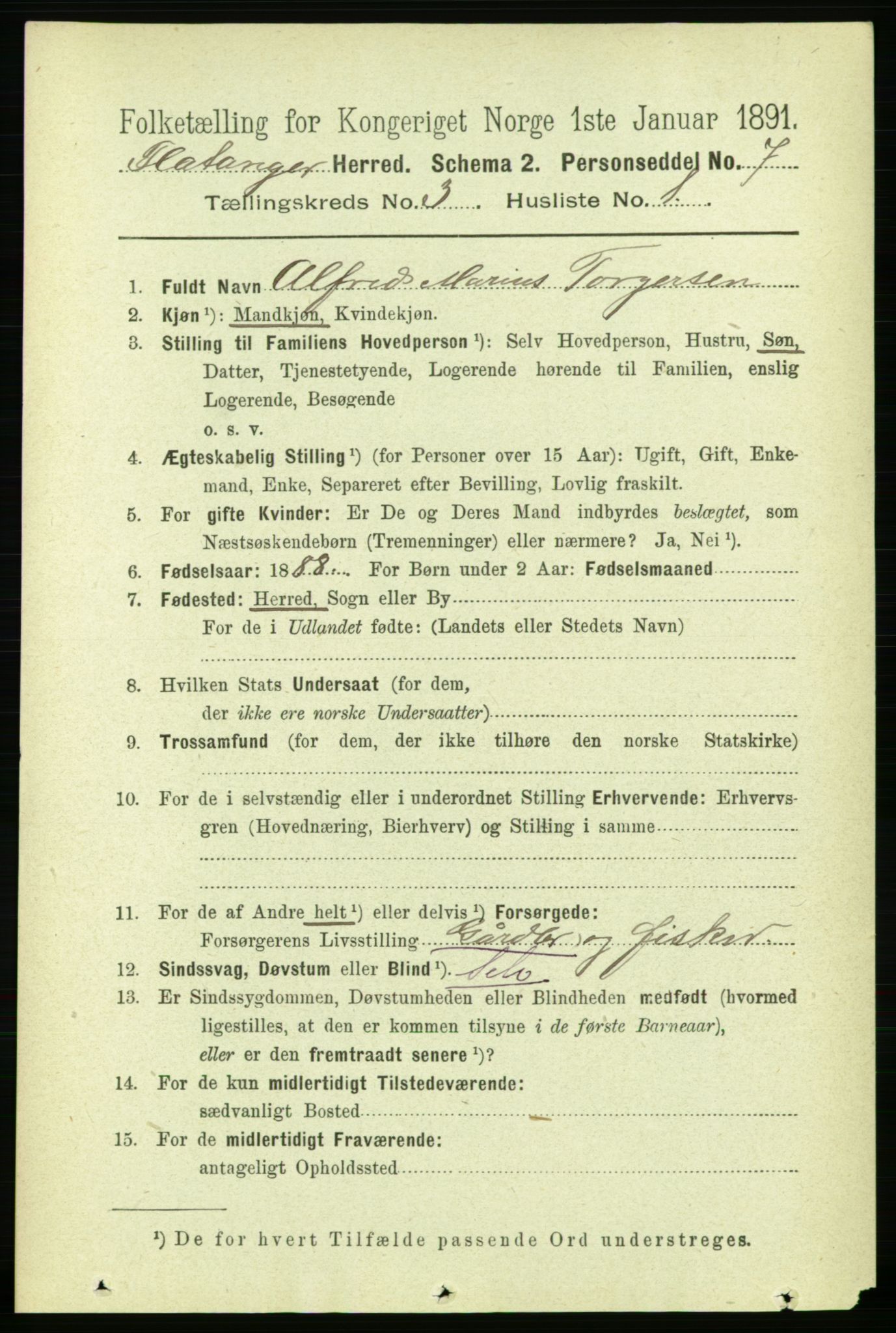 RA, 1891 census for 1749 Flatanger, 1891, p. 1330