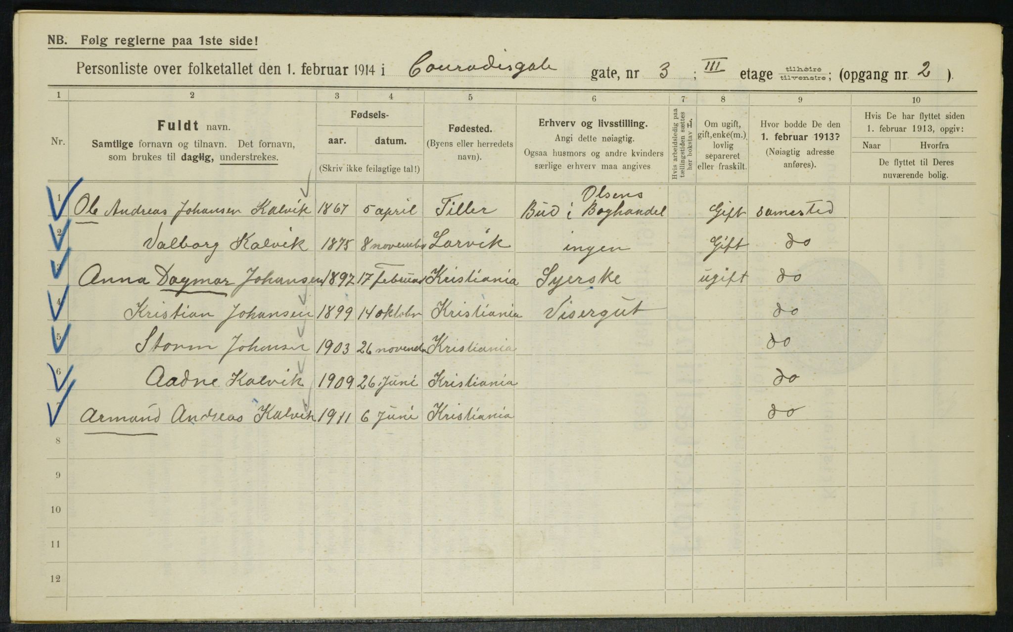 OBA, Municipal Census 1914 for Kristiania, 1914, p. 13552