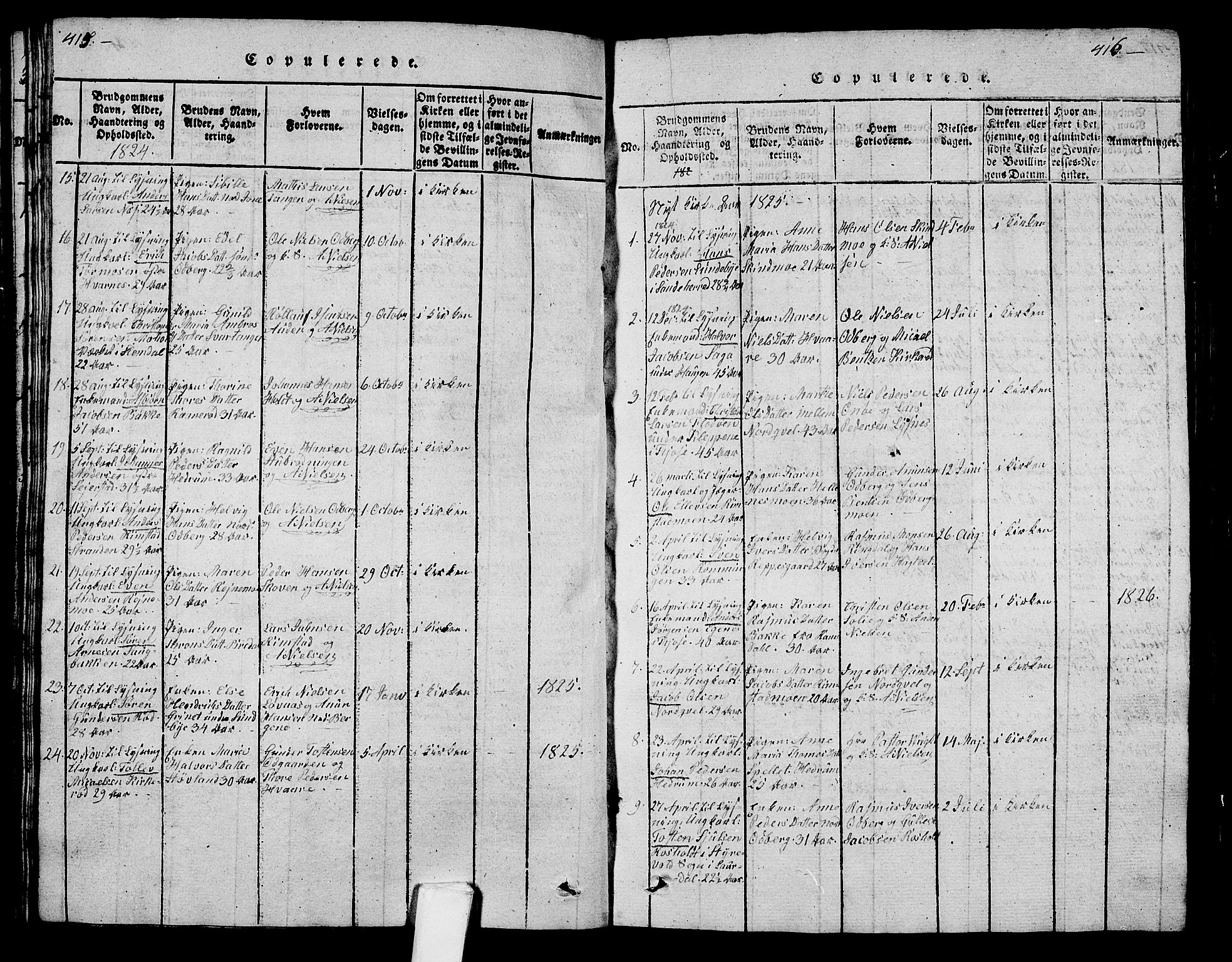 Hedrum kirkebøker, AV/SAKO-A-344/G/Ga/L0003: Parish register (copy) no. I 3, 1817-1835, p. 415-416