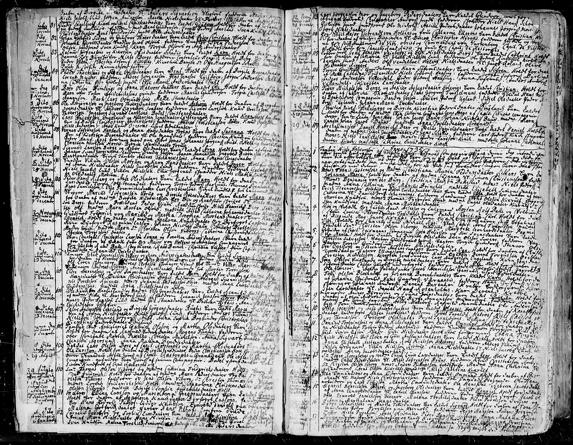 Kristiansand domprosti, SAK/1112-0006/F/Fa/L0001: Parish register (official) no. A 1, 1734-1793, p. 4-5