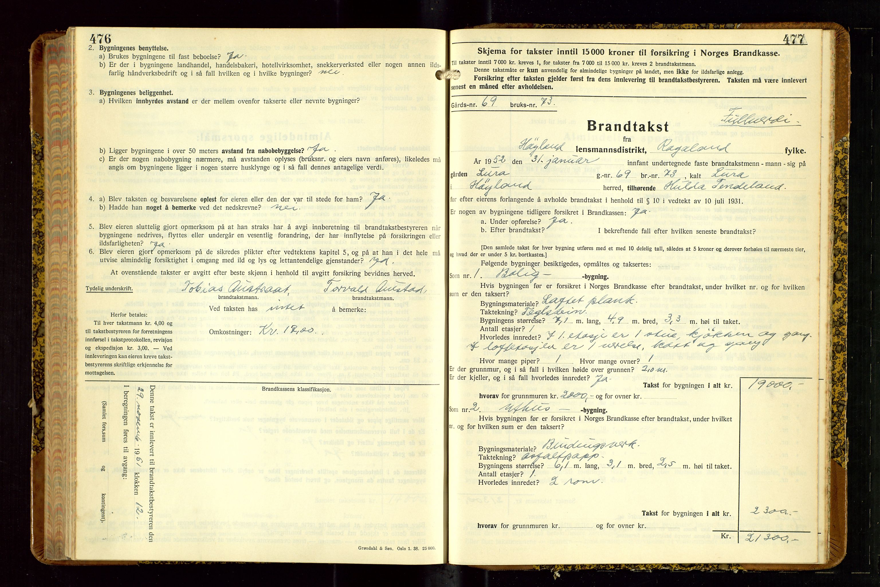 Høyland/Sandnes lensmannskontor, SAST/A-100166/Gob/L0008: "Branntakstprotokoll", 1940-1952, p. 476-477