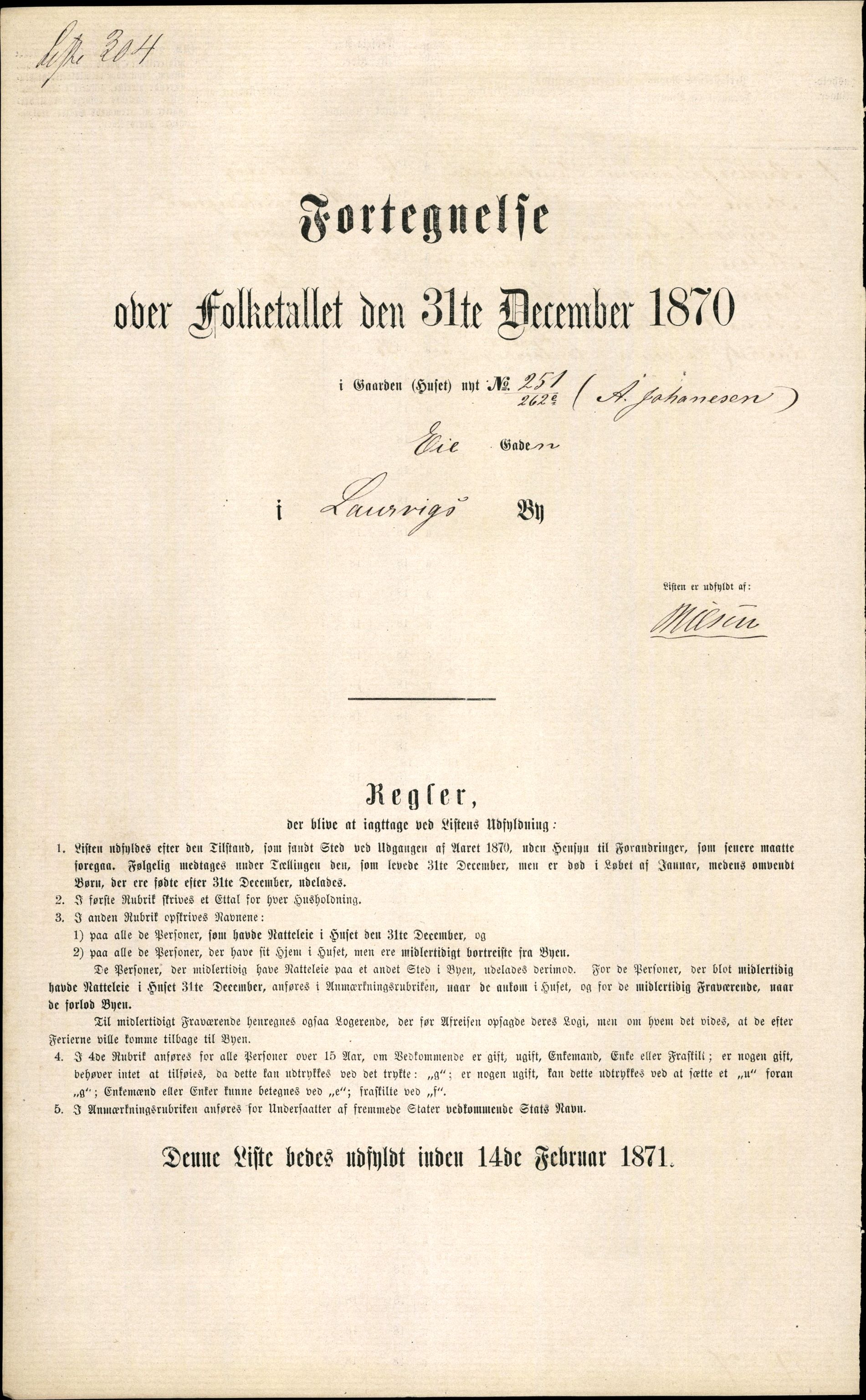 RA, 1870 census for 0707 Larvik, 1870, p. 625