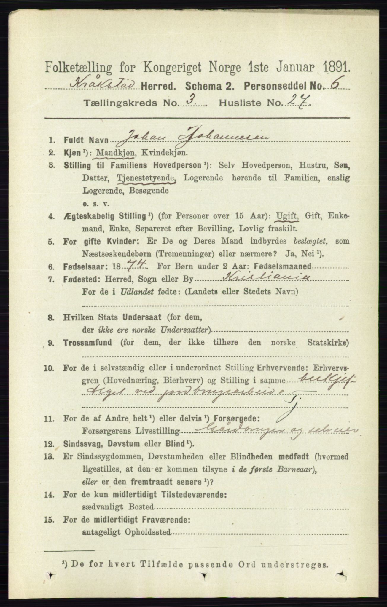 RA, 1891 census for 0212 Kråkstad, 1891, p. 1359