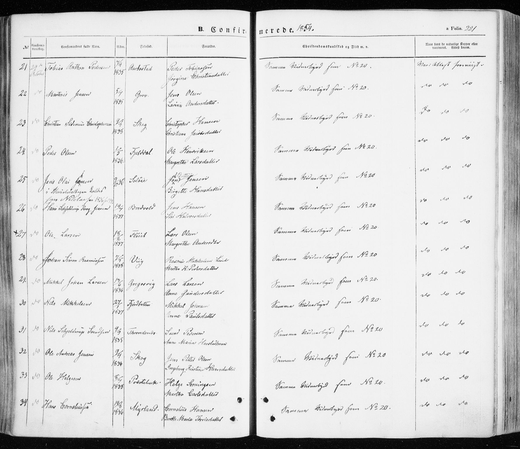 Ibestad sokneprestembete, SATØ/S-0077/H/Ha/Haa/L0008kirke: Parish register (official) no. 8, 1850-1859, p. 221